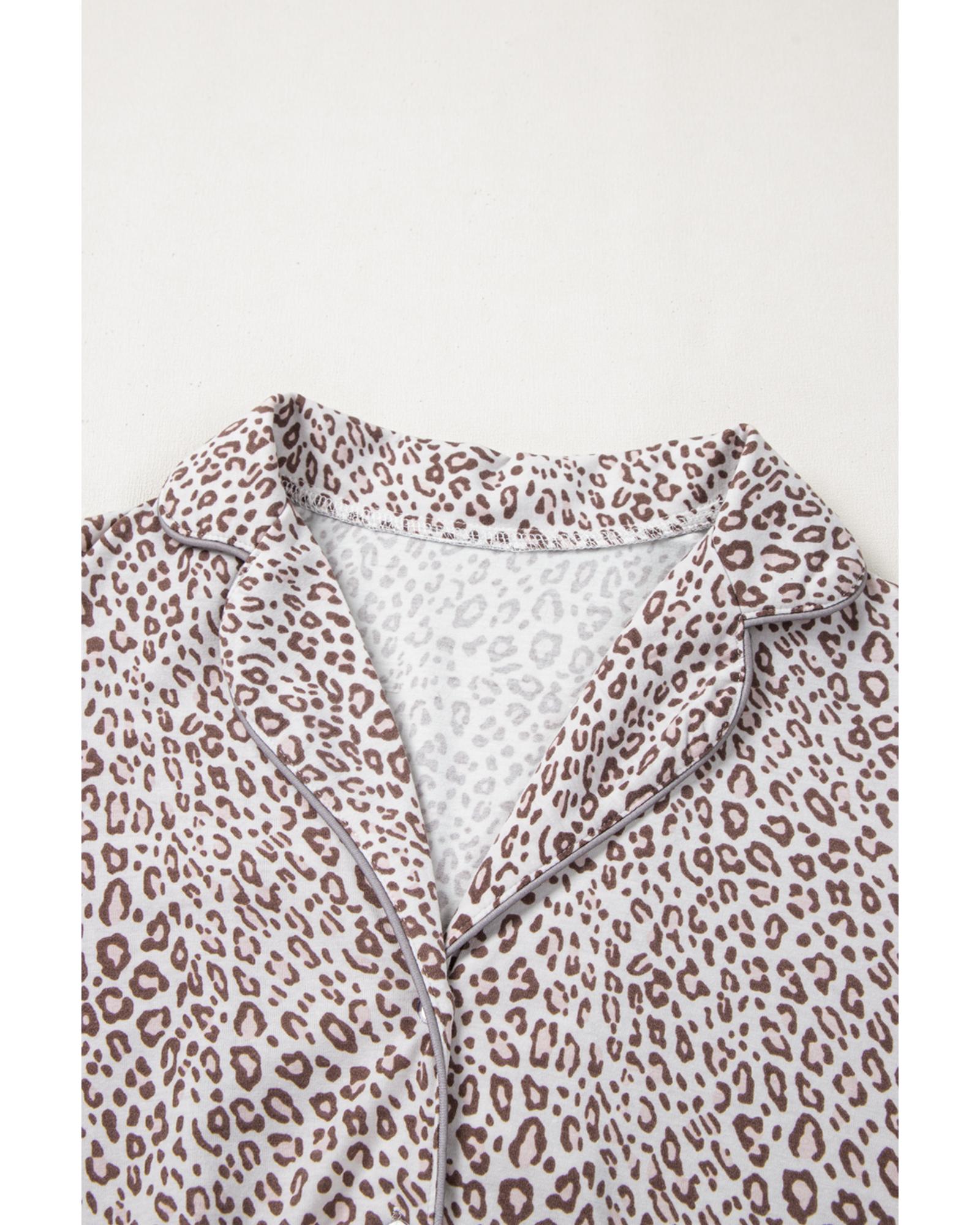 White Leopard Print Long Sleeve and Pants Pajamas Set - M
