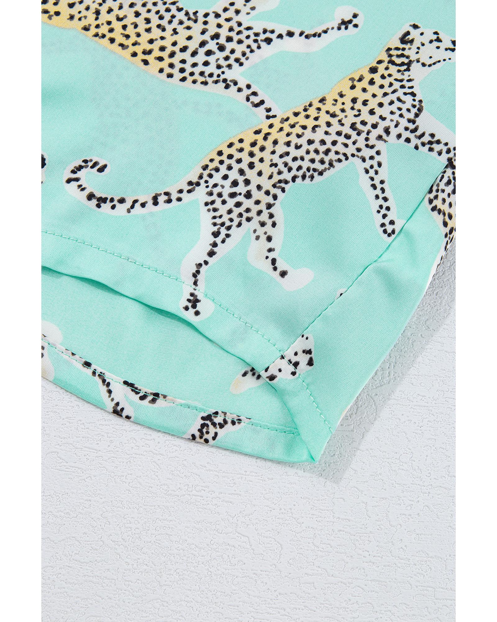Green Leopard Satin Ruffle Pajama Short Set - M