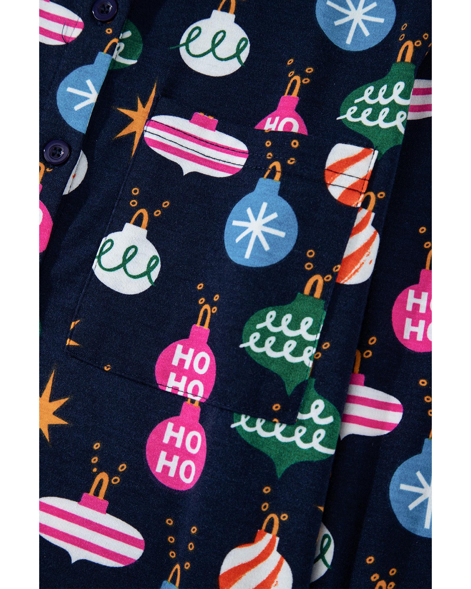 Navy Blue Colorful Christmas Lights Print Shirt and Pants Pajama Set - M