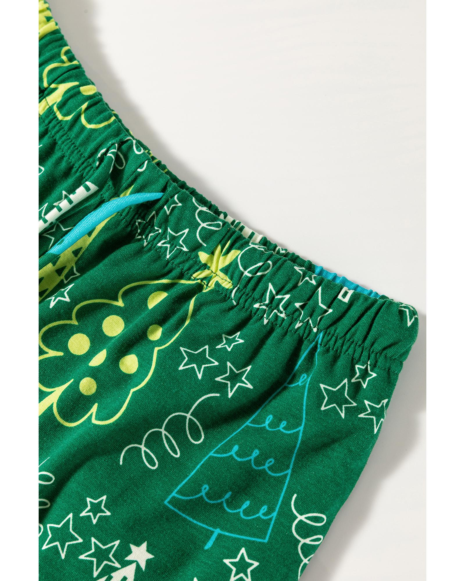Green Christmas Tree Print V Neck Tee and Pants Lounge Set - 2XL