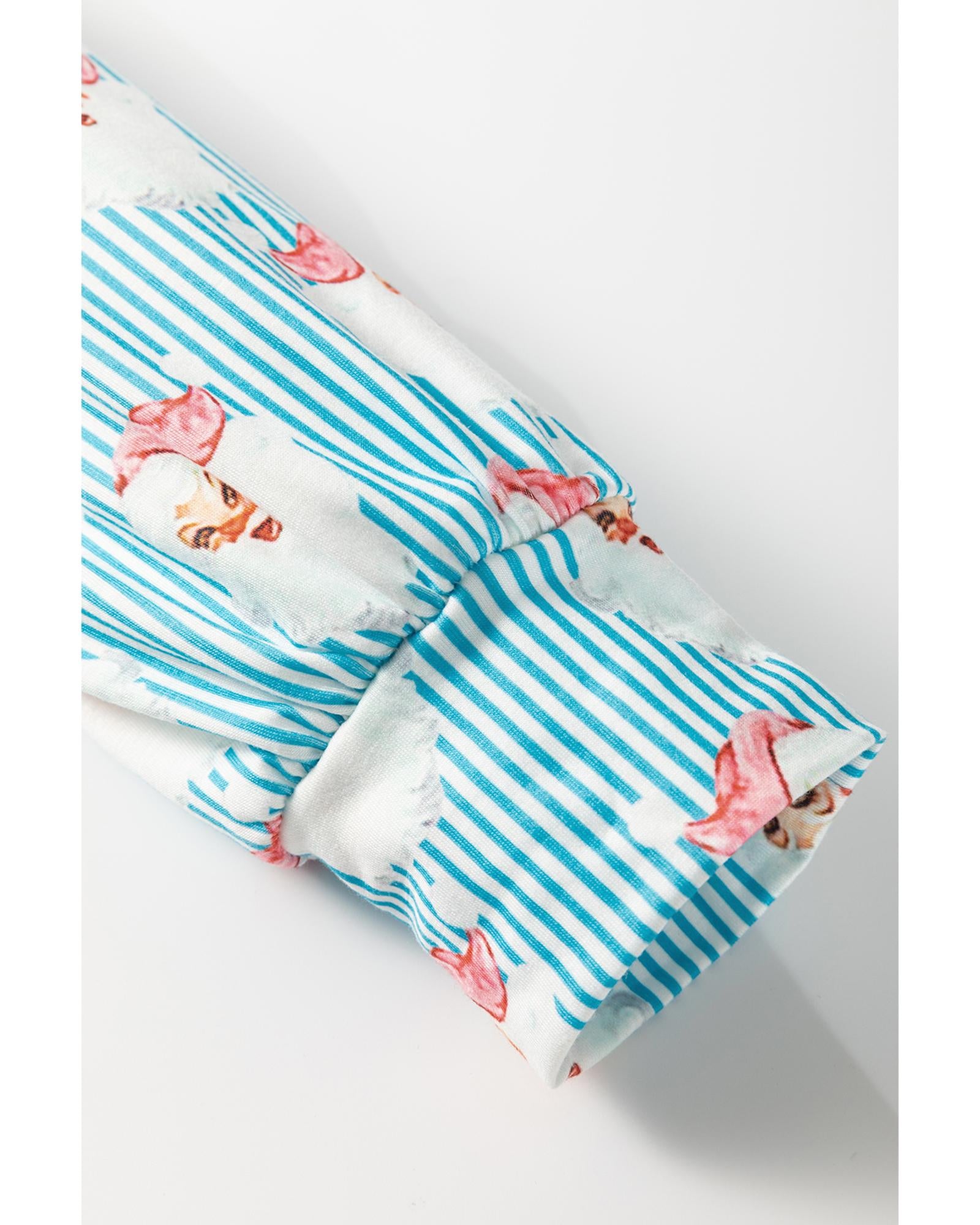 Sky Blue Santa Claus Striped Print Loose Fit Two Piece Lounge Set - XL