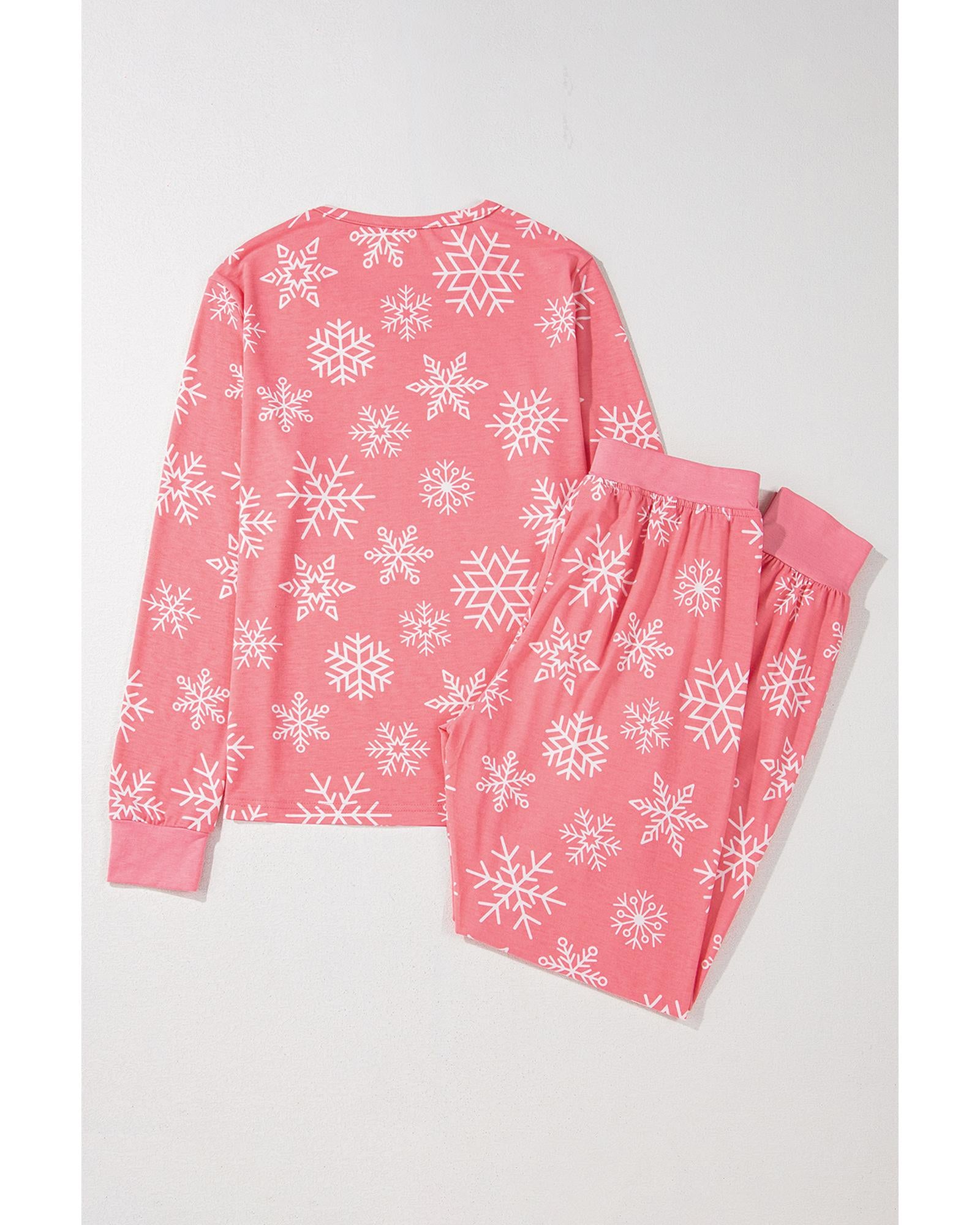 Pink Christmas Snowflake Print Two Piece Loungewear - M