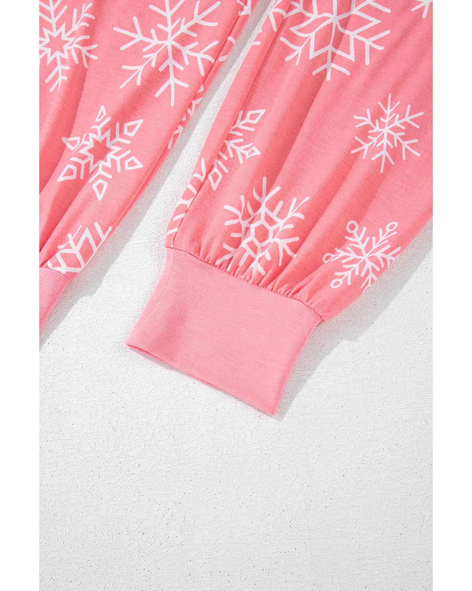 Pink Christmas Snowflake Print Two Piece Loungewear - M