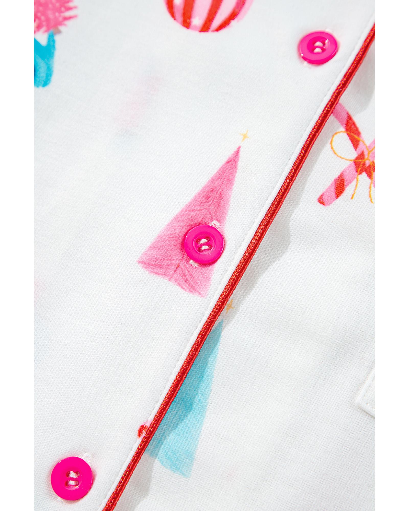 White Christmas Print Short Sleeve Shirt and Shorts Pajama Set - M