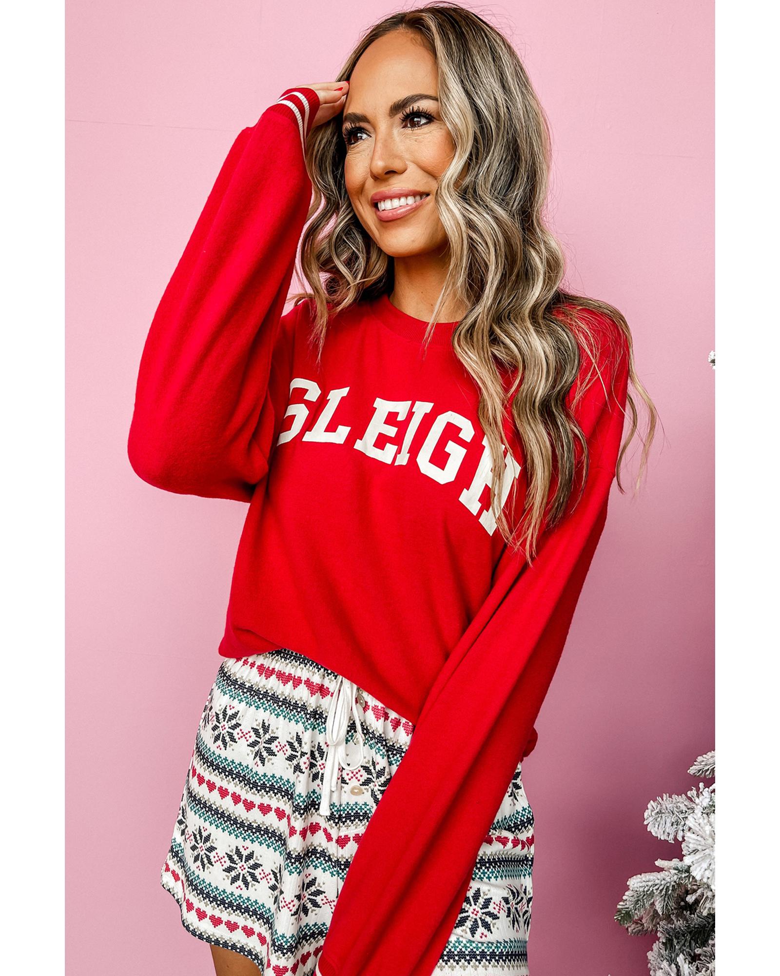 Fiery Red SLEIGH Snowflake Print Long Sleeve Wide Leg Lounge Set - XL