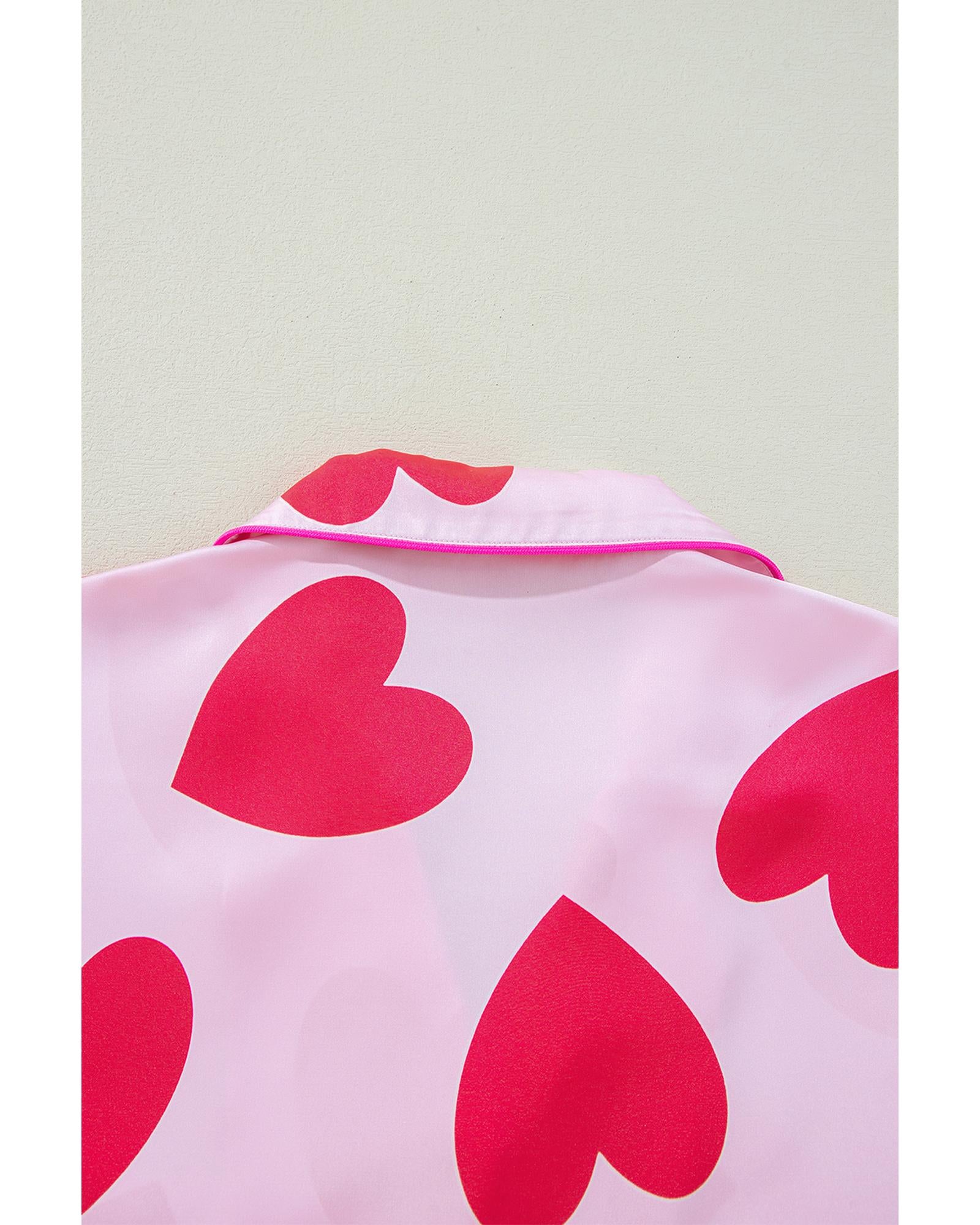 Pink Classic Heart Valentines Short Sleeve Pants Pajamas Set - M