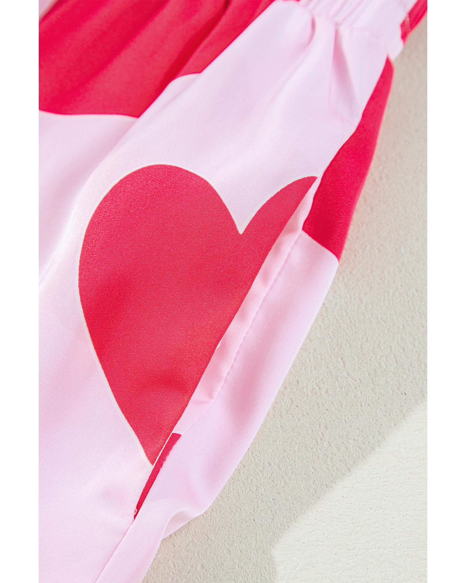 Pink Classic Heart Valentines Short Sleeve Pants Pajamas Set - M