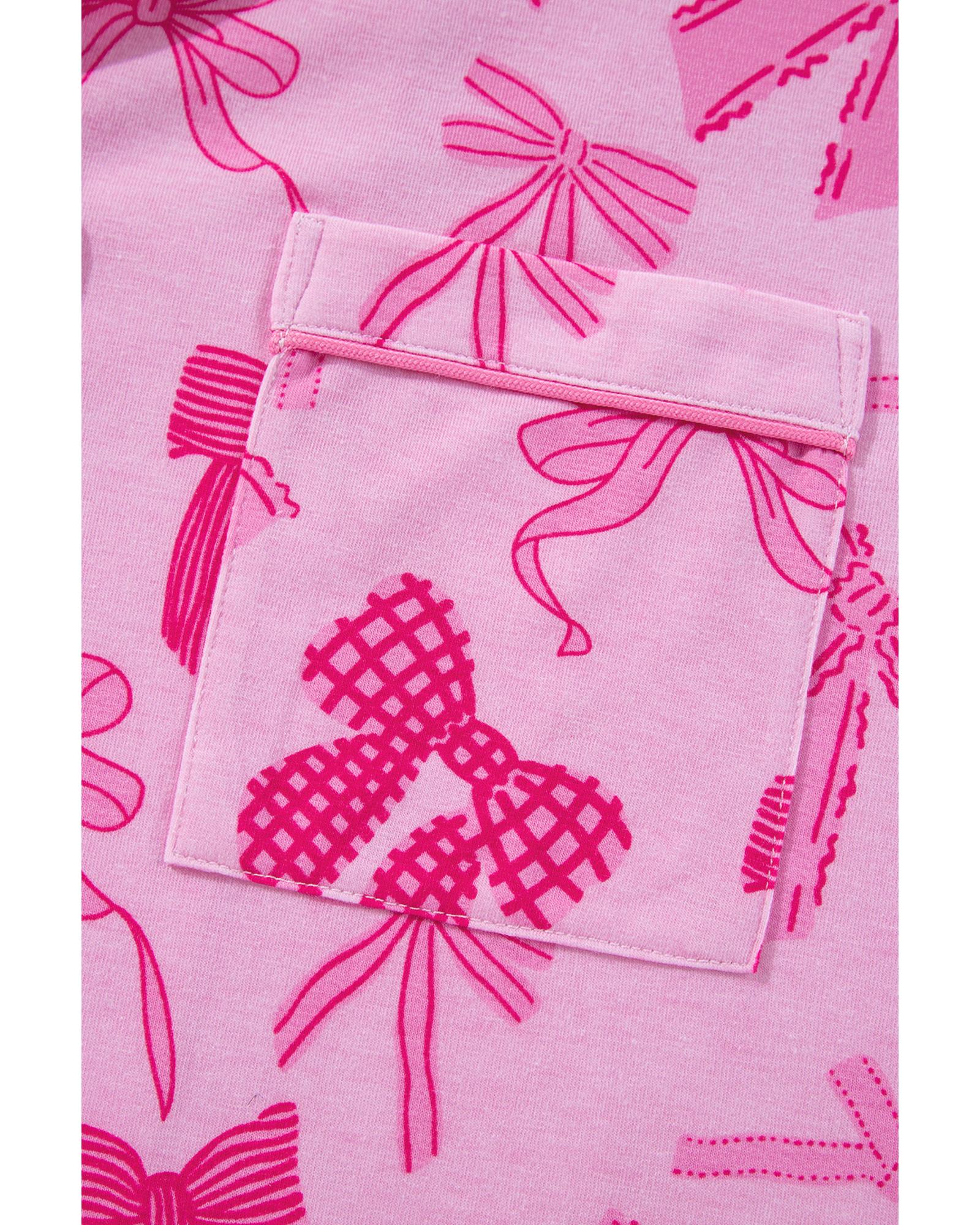 Pink Bow Print Half Sleeve Shirt and Shorts Pajamas Set - L