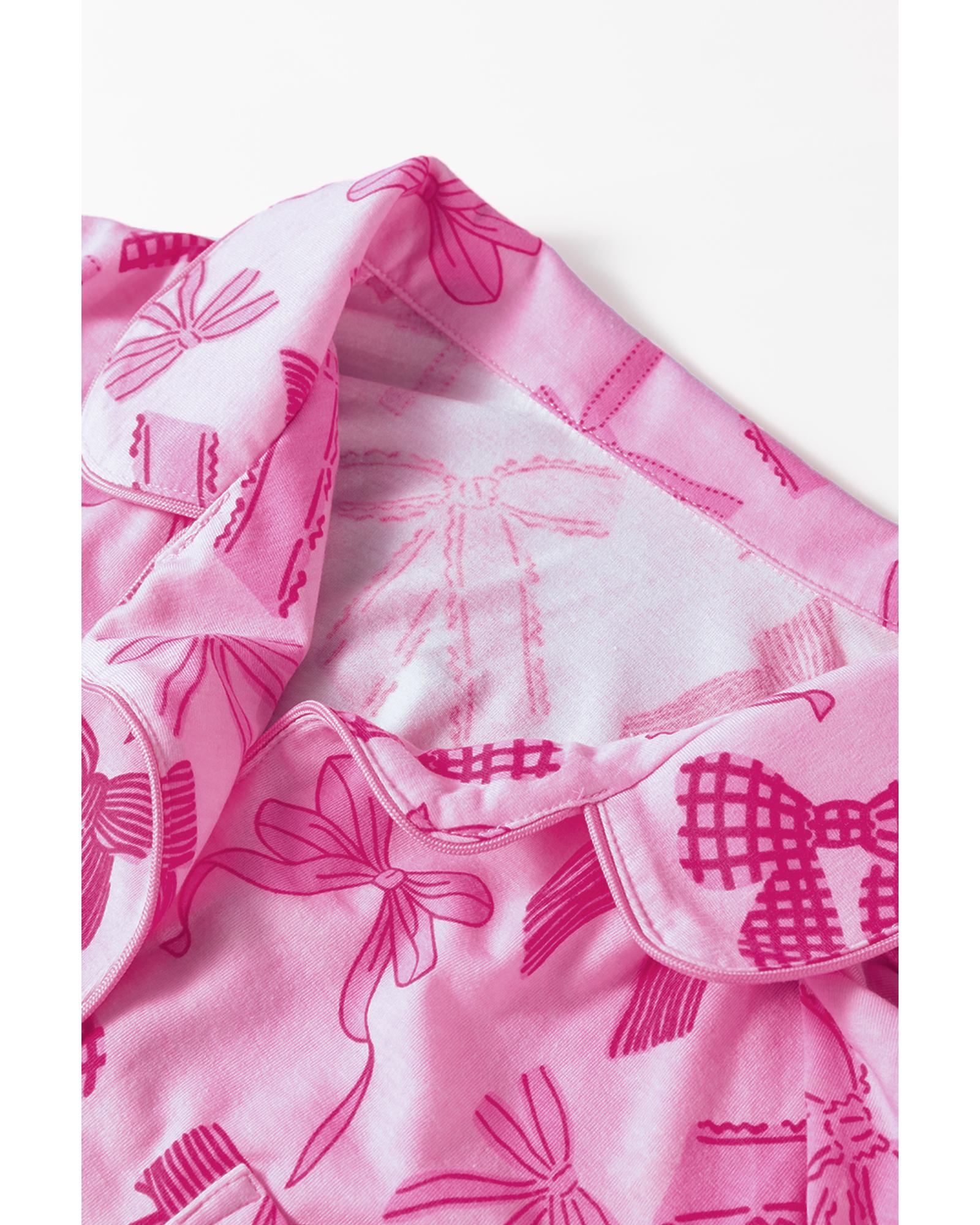 Pink Bow Print Half Sleeve Shirt and Shorts Pajamas Set - XL