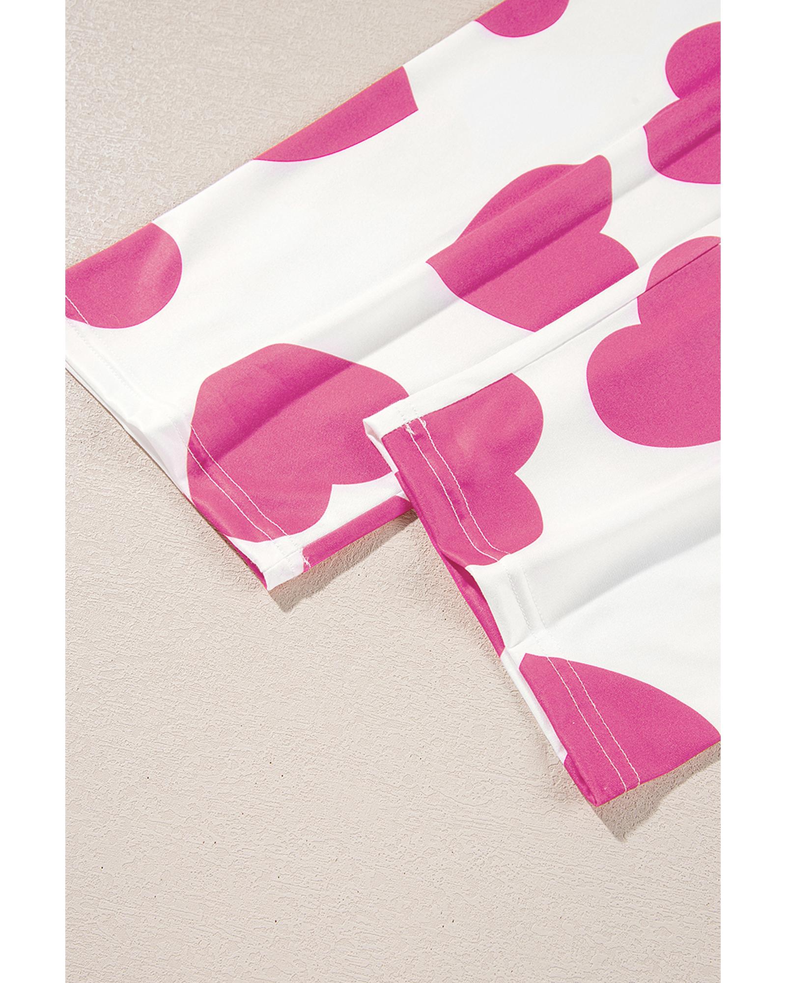 Pink Ruffled Tank Top And Heart Print Pants Lounge Set - L