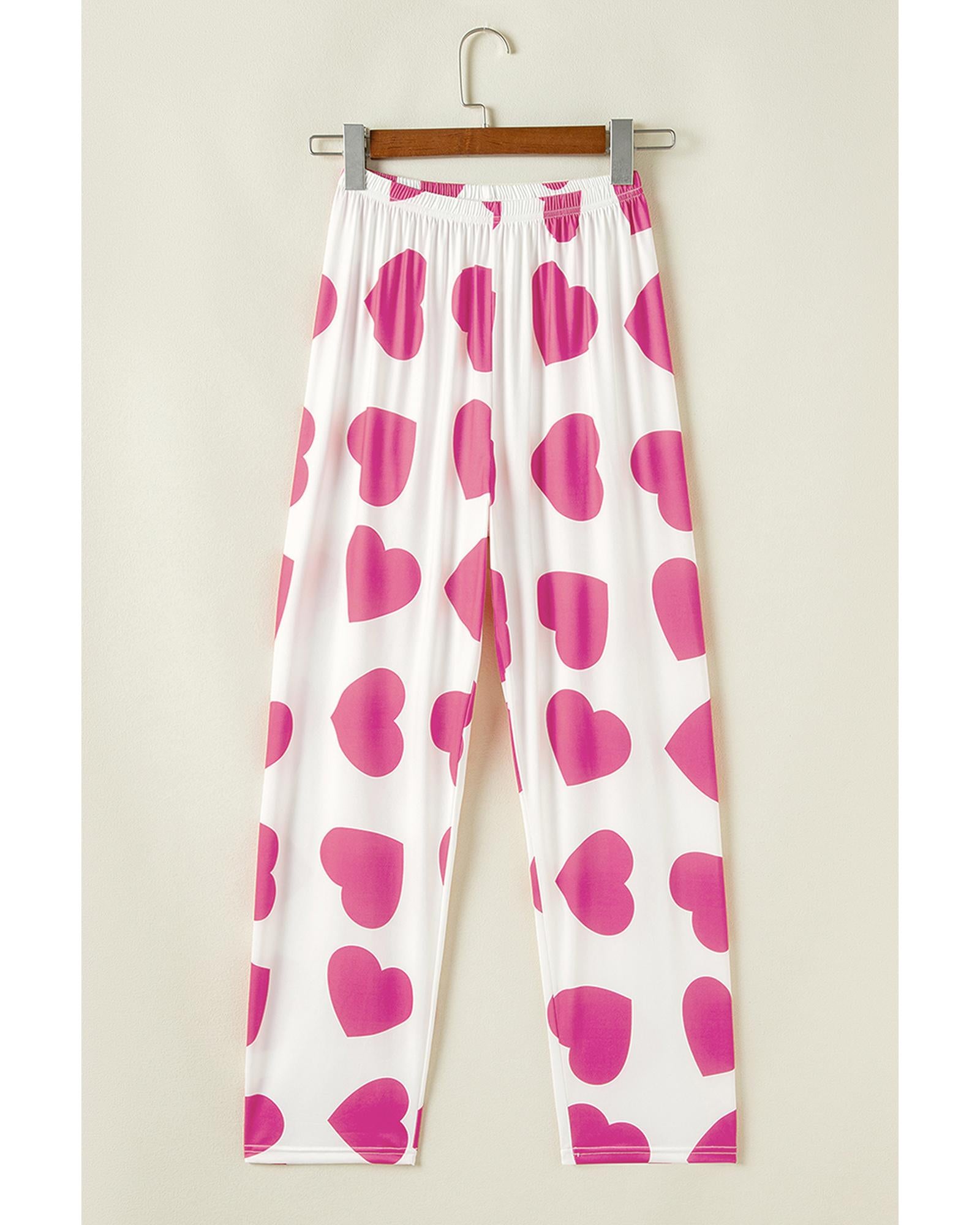 Pink Ruffled Tank Top And Heart Print Pants Lounge Set - M