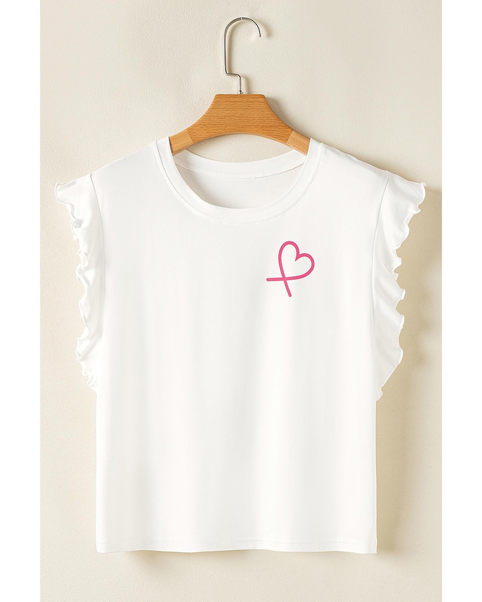 Pink Ruffled Tank Top And Heart Print Pants Lounge Set - XL