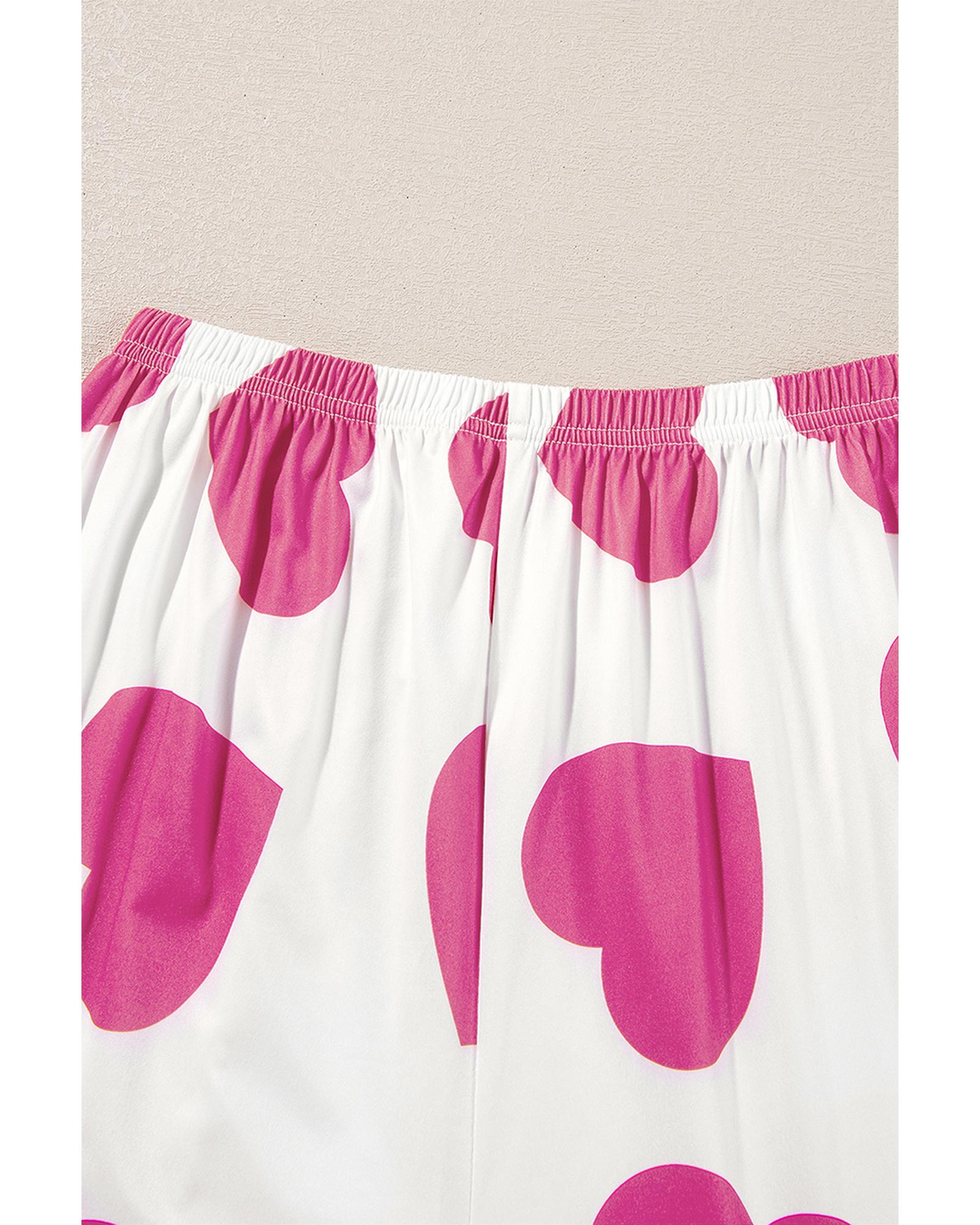 Pink Ruffled Tank Top And Heart Print Pants Lounge Set - XL