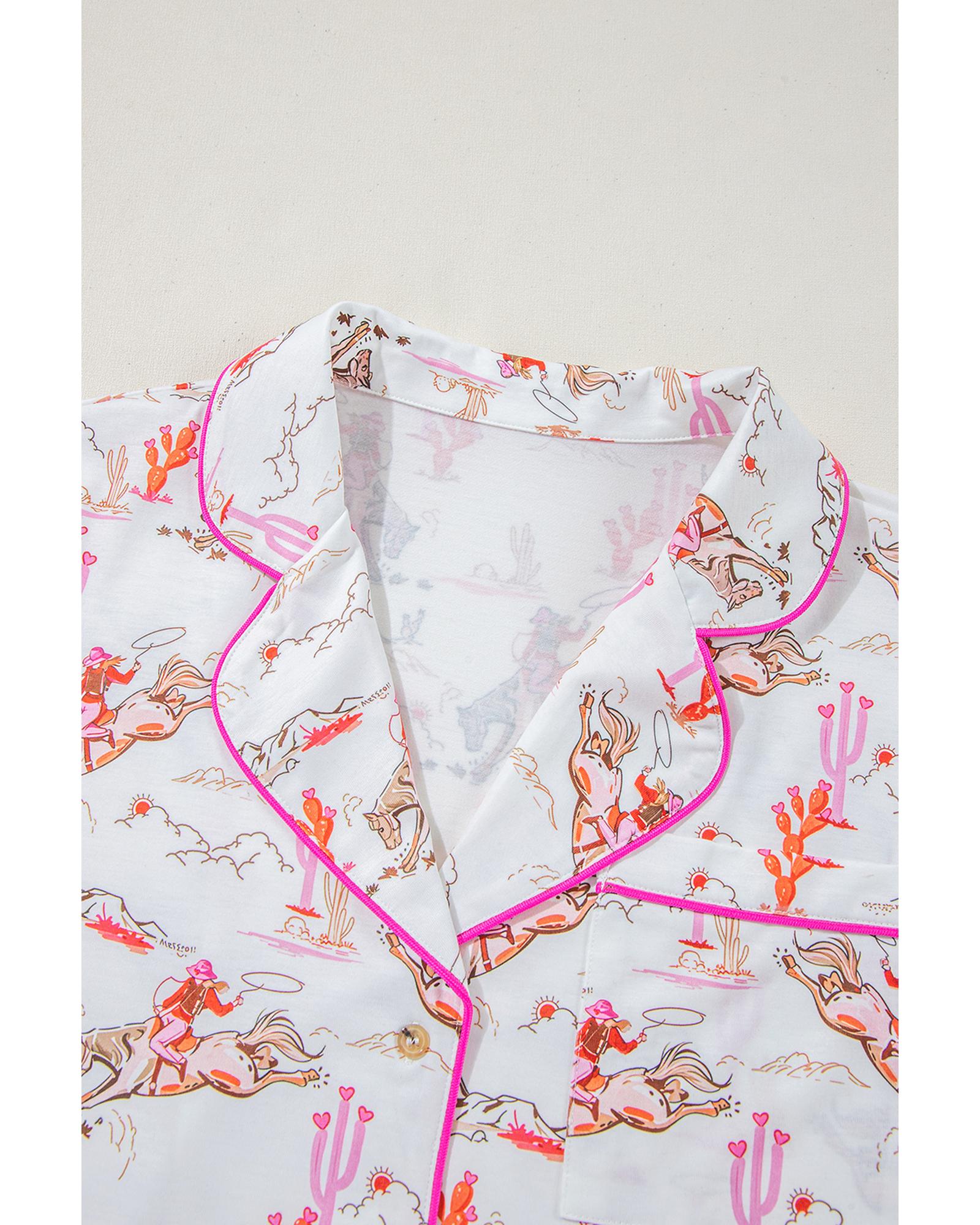White Cowgirl Country Print Pajamas Set - L