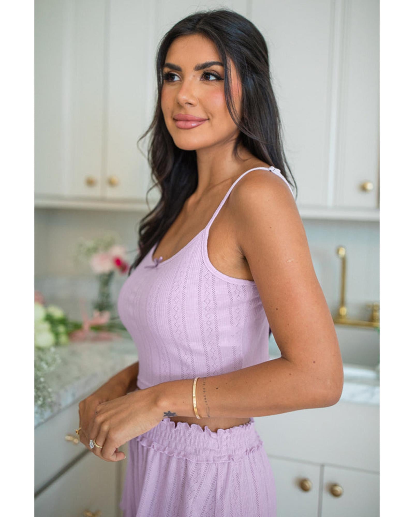 Orchid Petal Delicate Texture Cropped Cami Shorts and Cardigan 3pcs Lounge Set - L