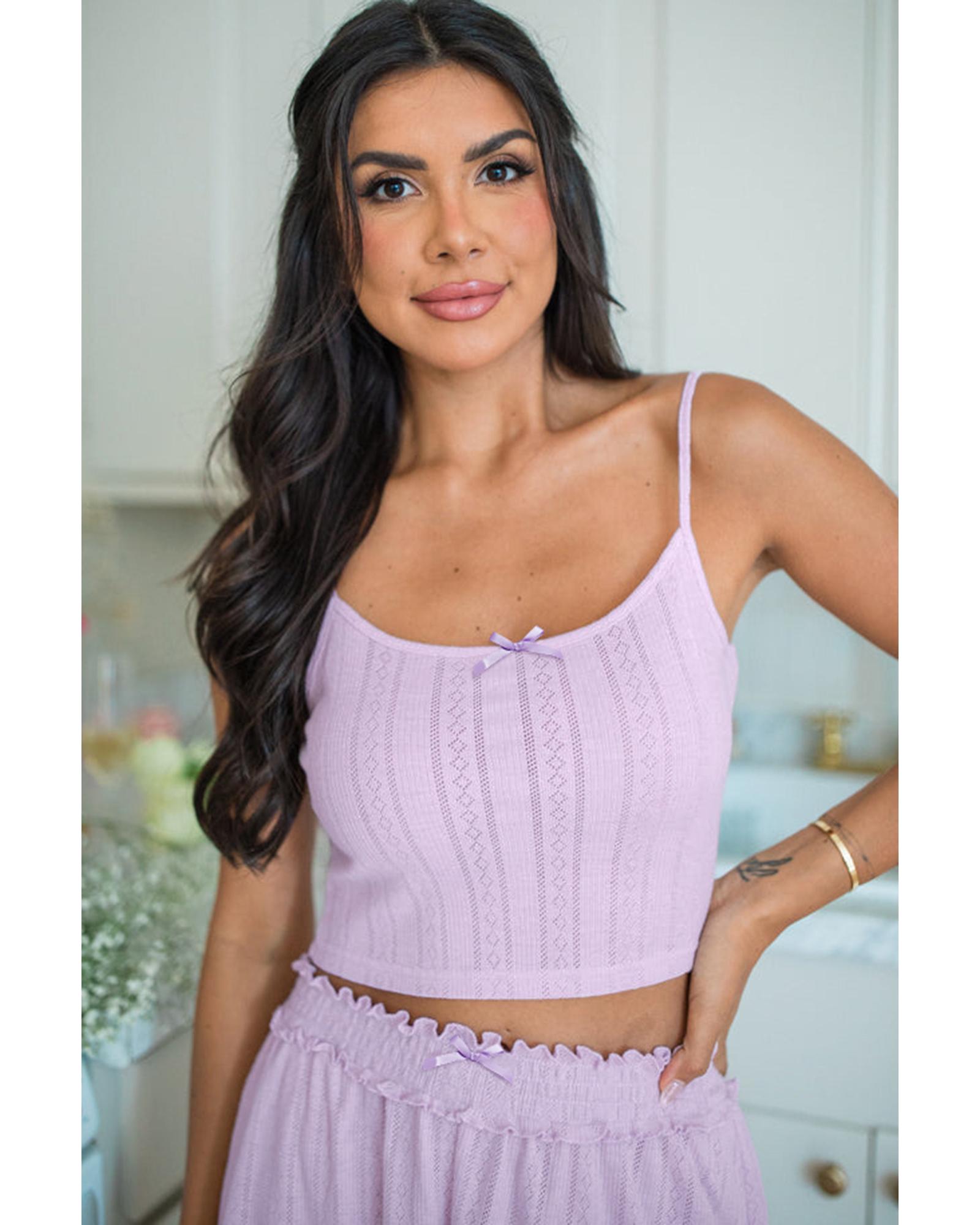 Orchid Petal Delicate Texture Cropped Cami Shorts and Cardigan 3pcs Lounge Set - M