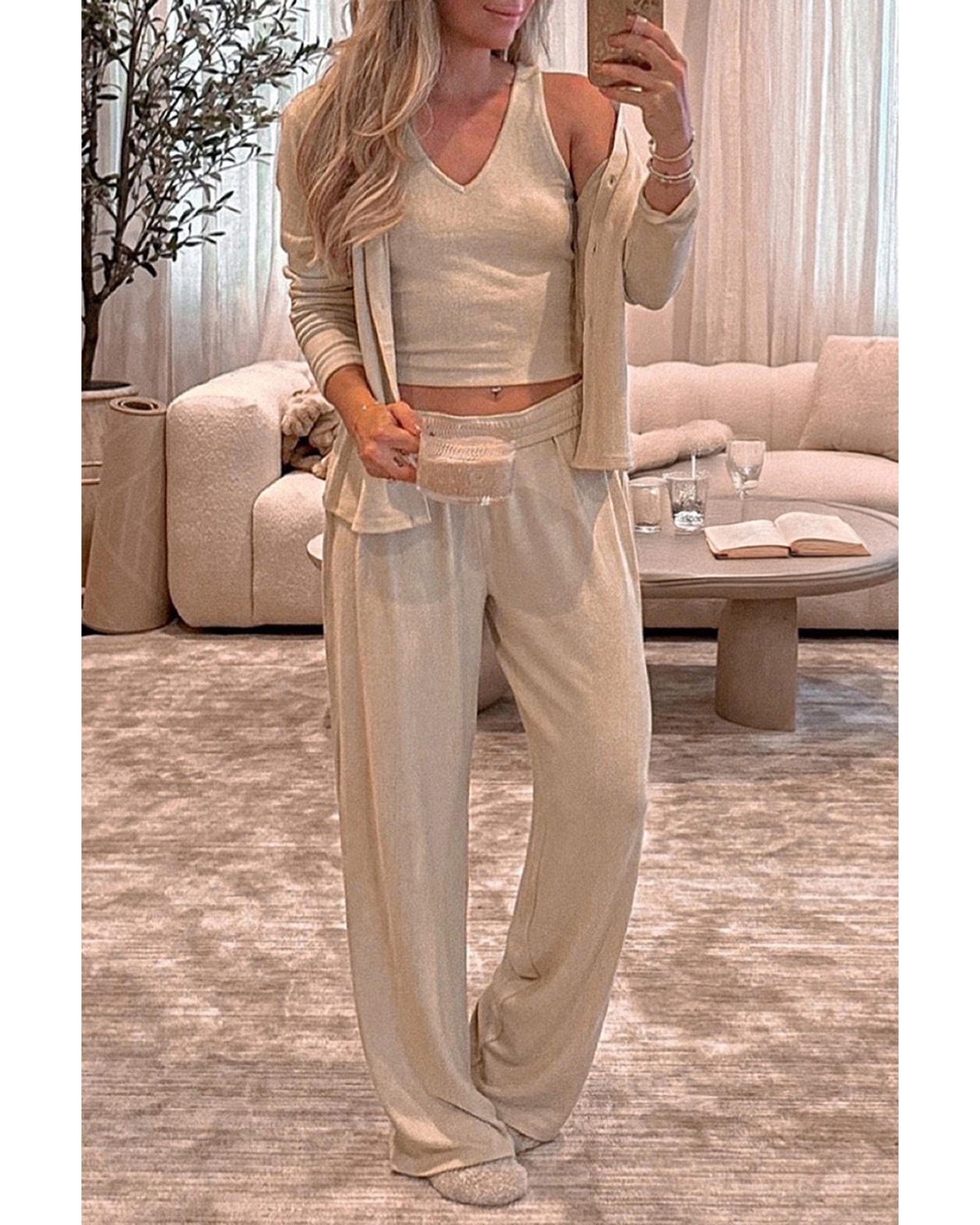 Oatmeal 3-Piece Cozy Knit Lounge Set - L