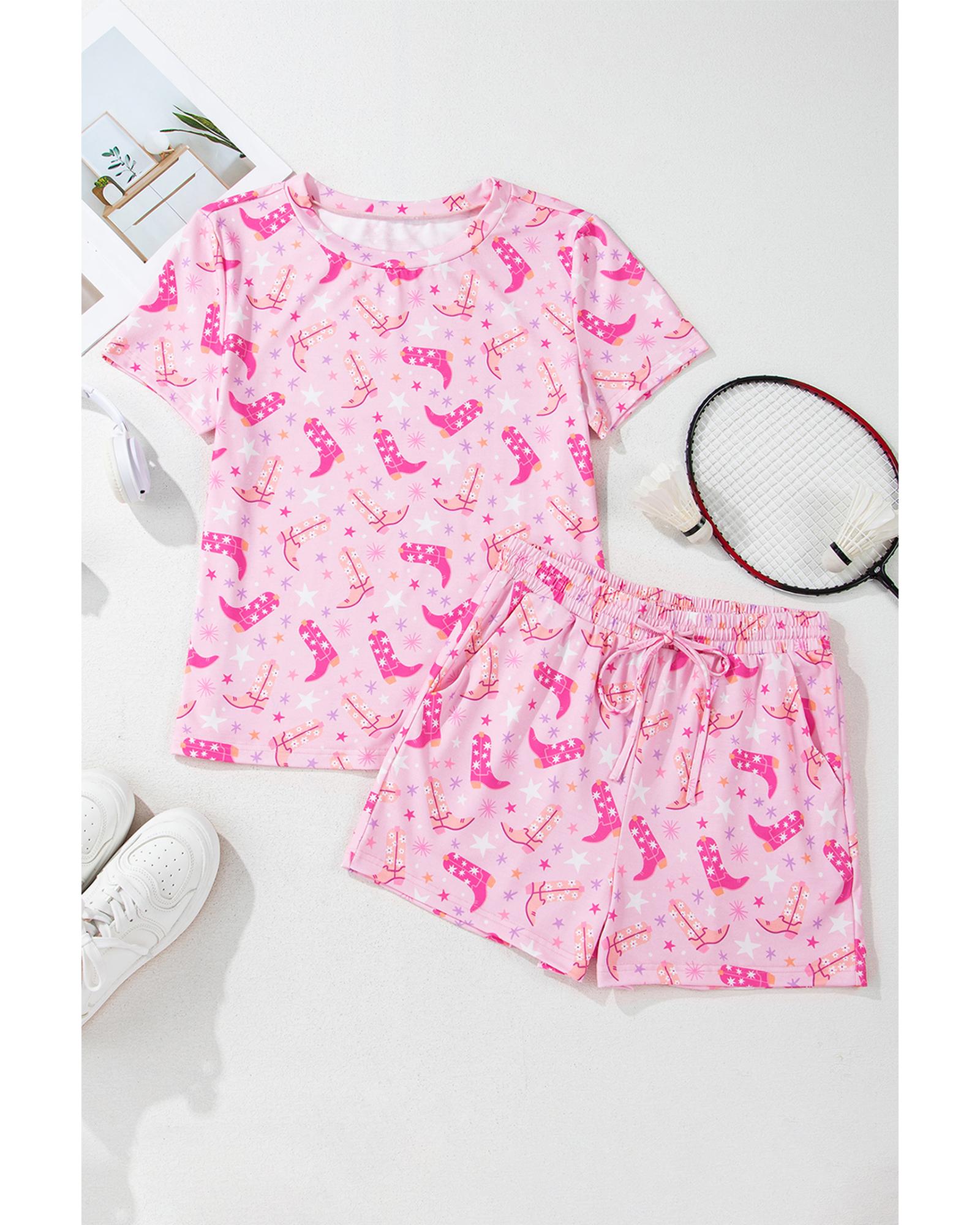 Pink Western Boots Printed Short 2pcs Lounge Set - L