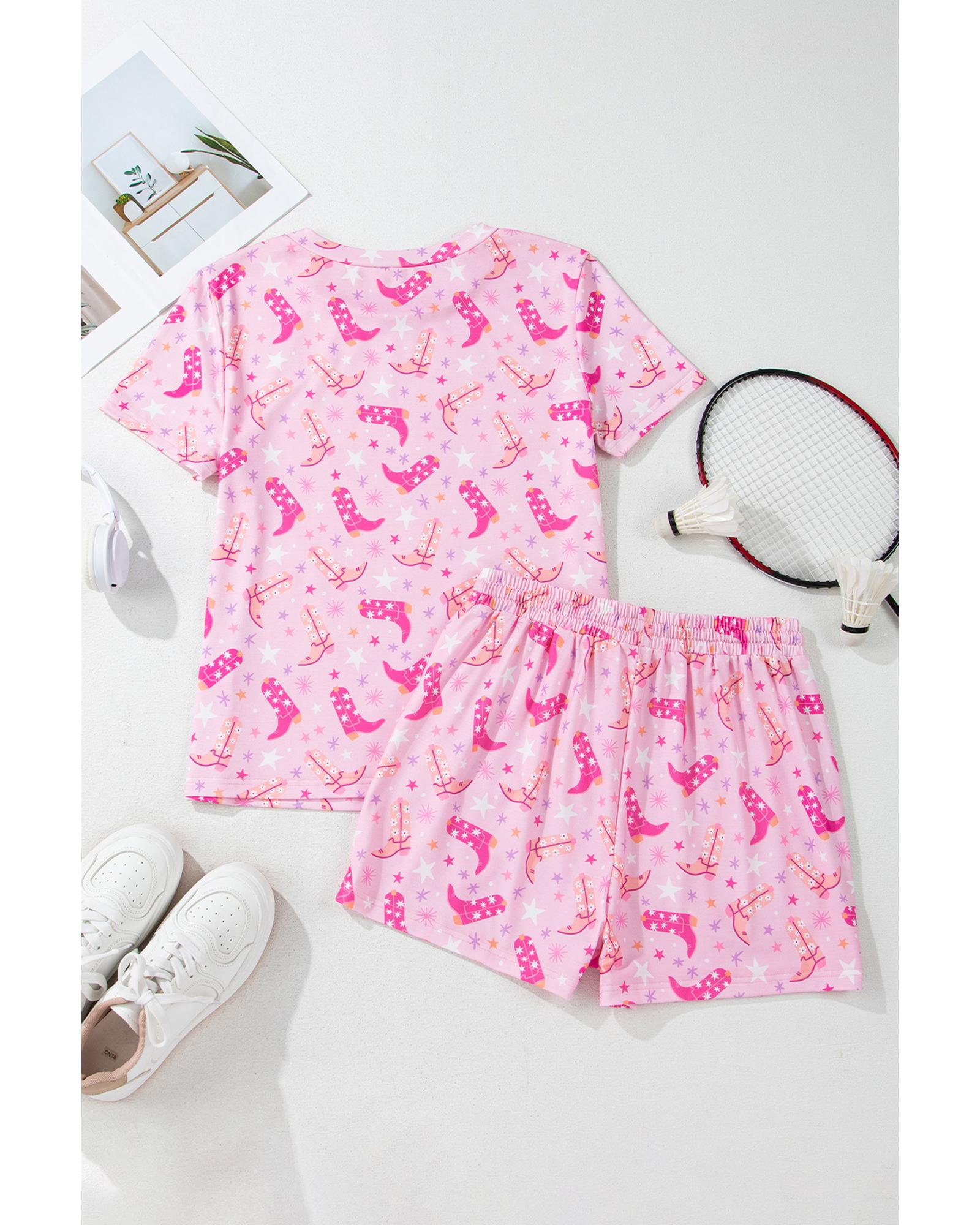 Pink Western Boots Printed Short 2pcs Lounge Set - L
