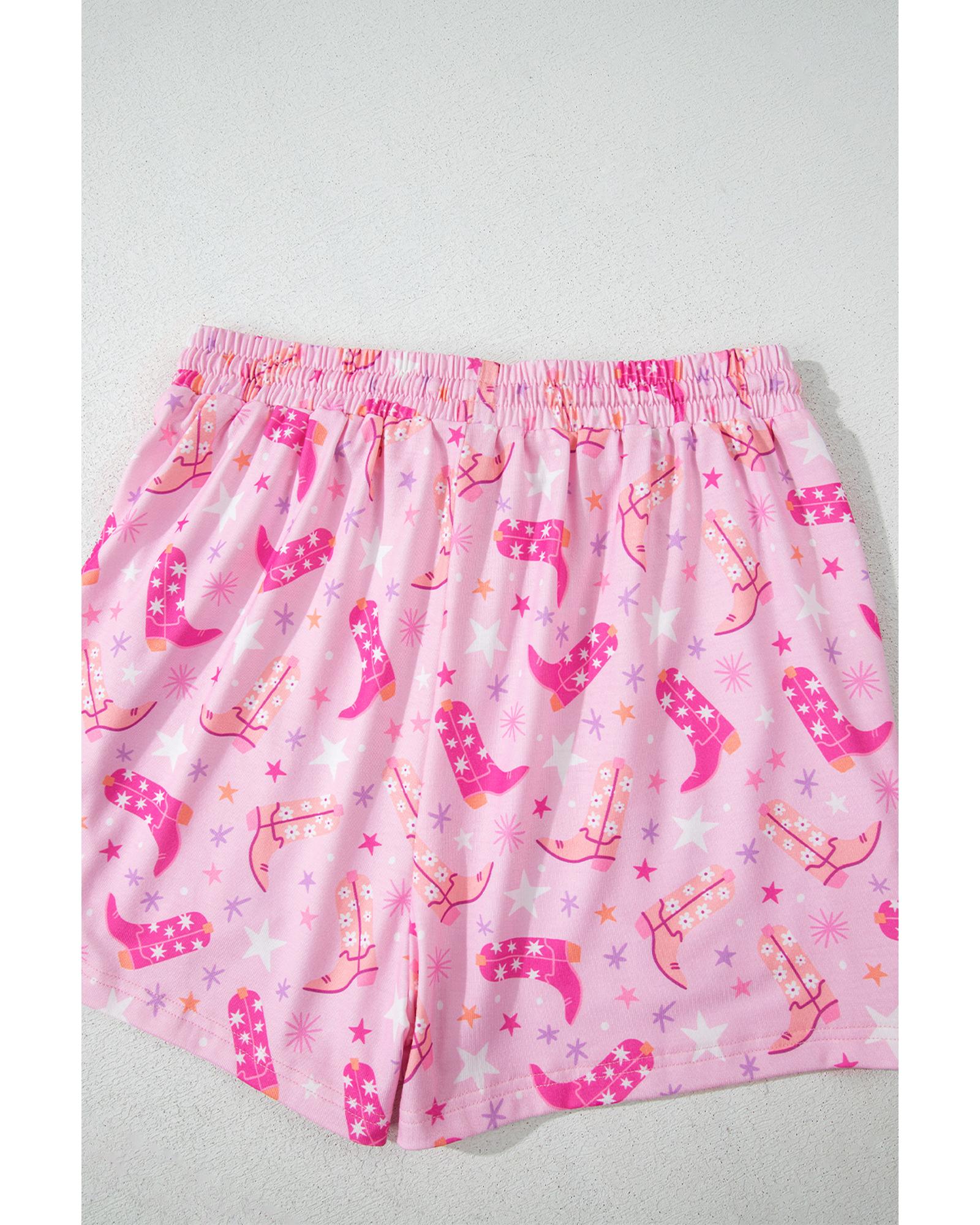 Pink Western Boots Printed Short 2pcs Lounge Set - L