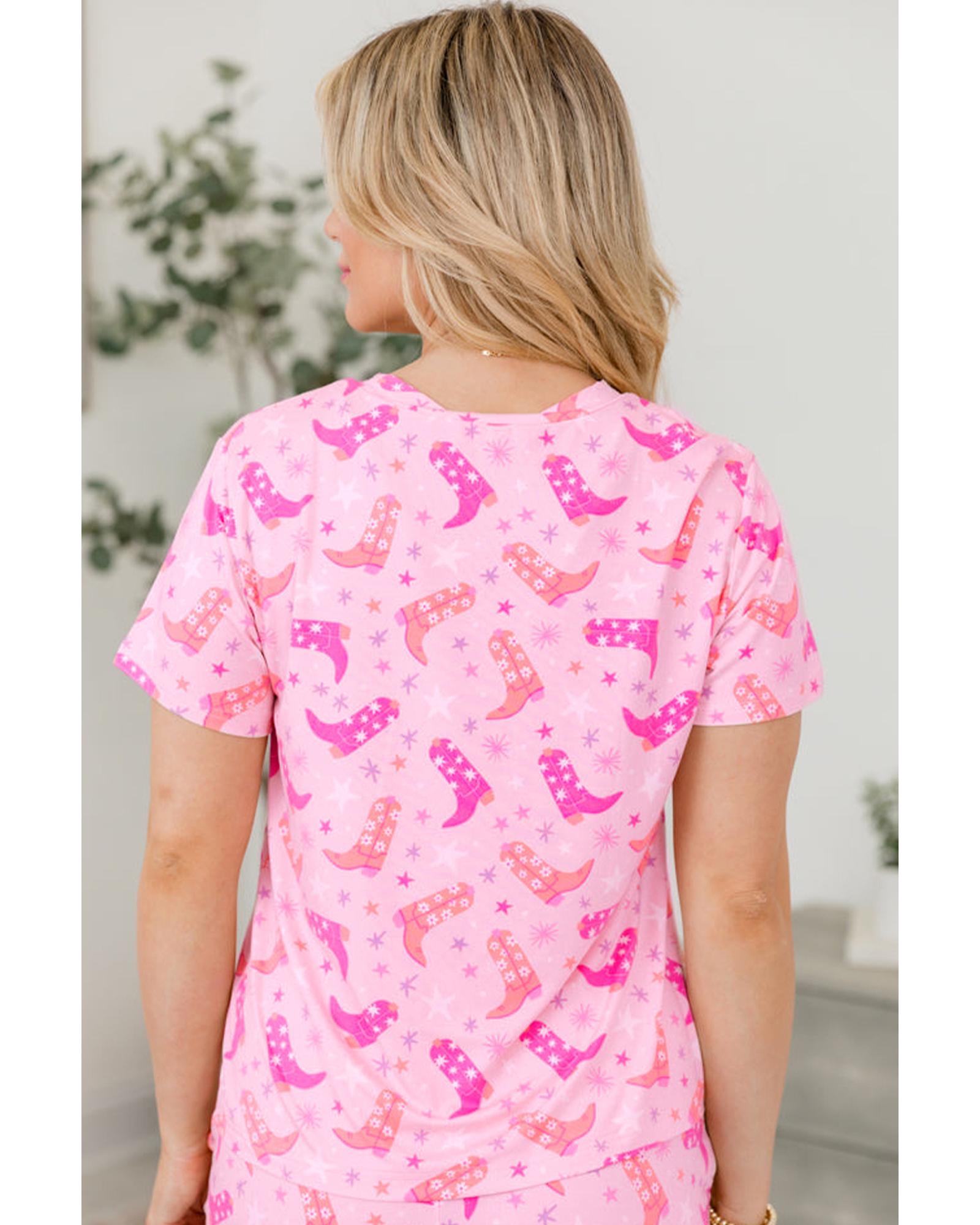 Pink Western Boots Printed Short 2pcs Lounge Set - S