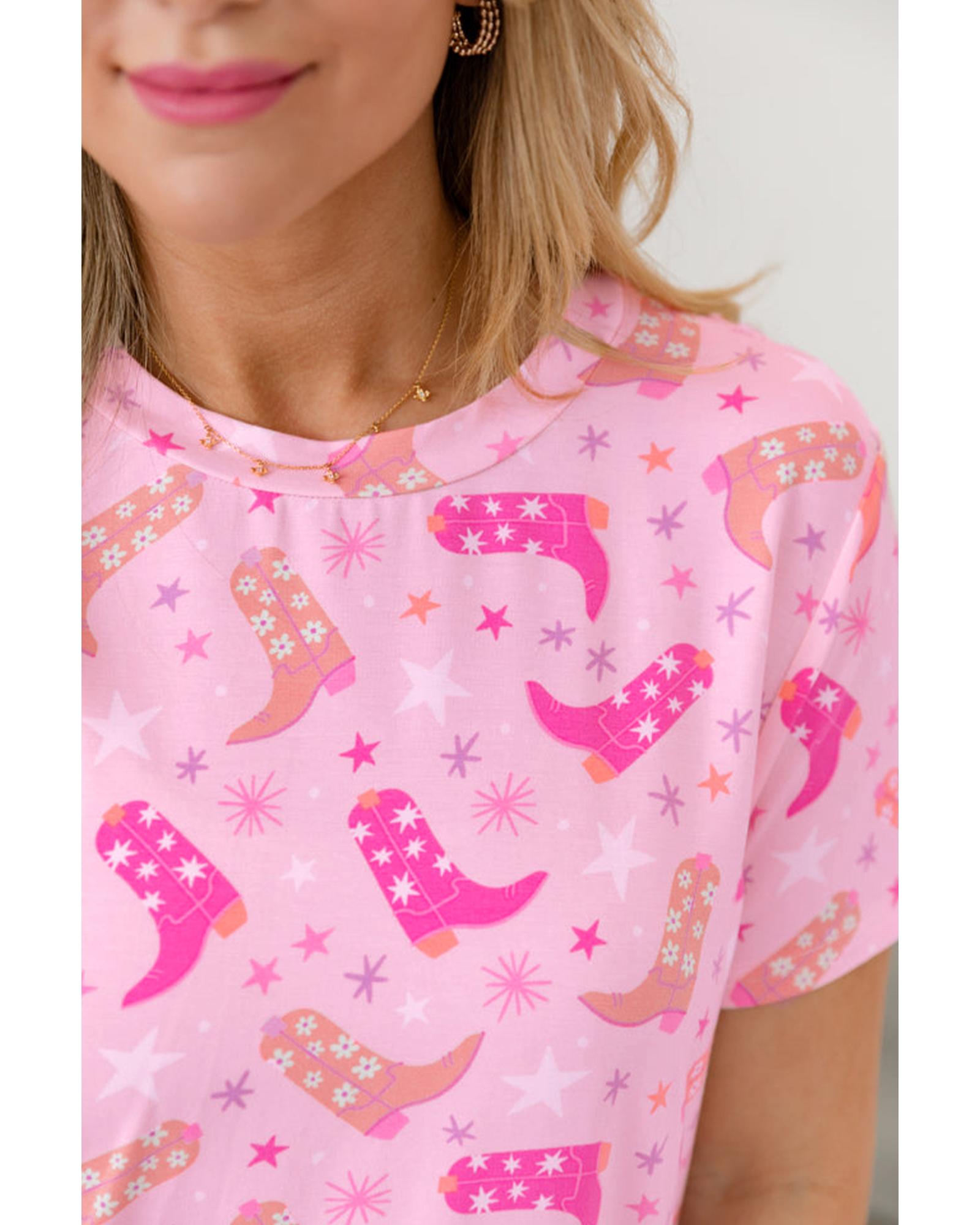 Pink Western Boots Printed Short 2pcs Lounge Set - XL