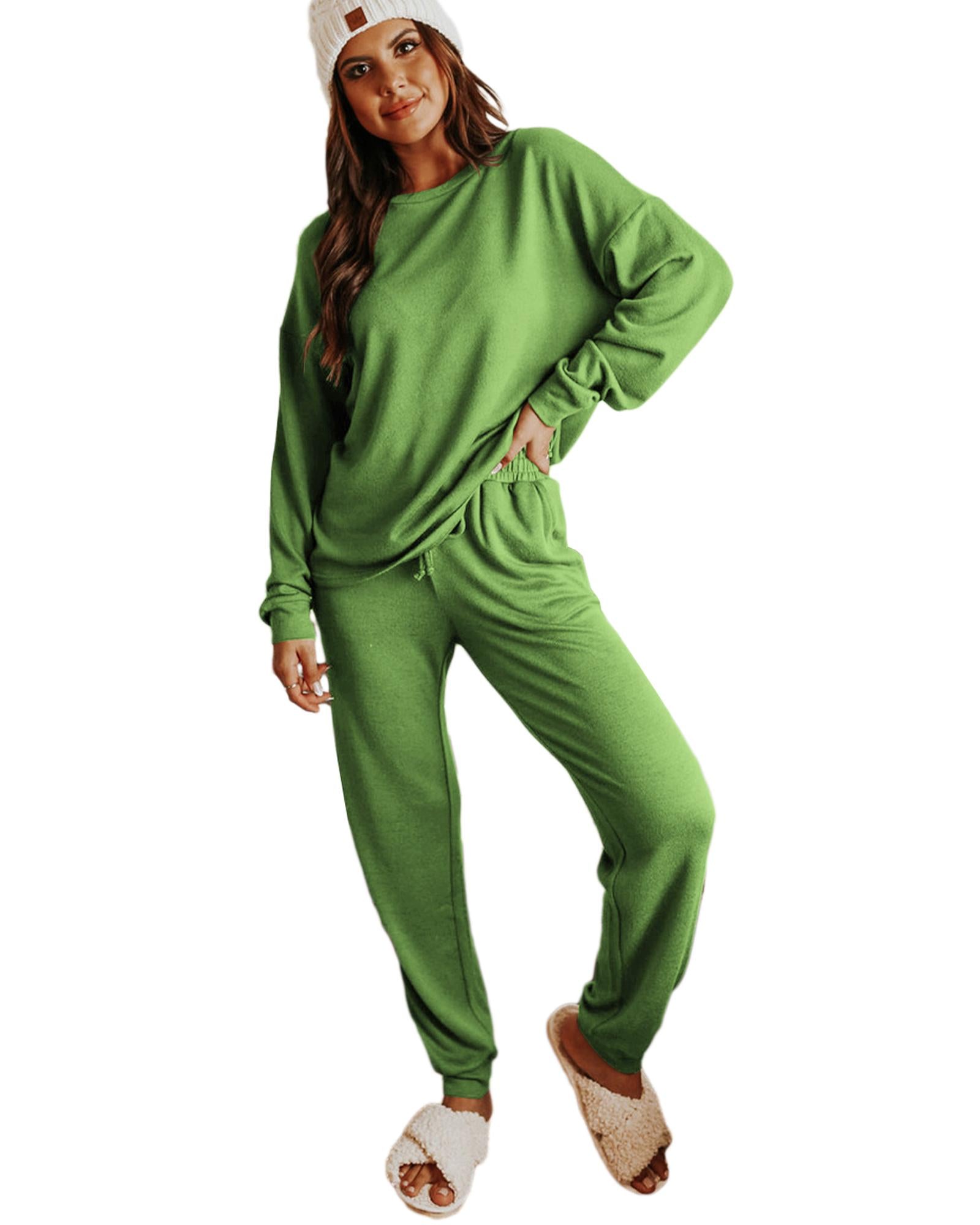 Spinach Green Long Sleeve Pullover and Jogger Pants Lounge Set - M