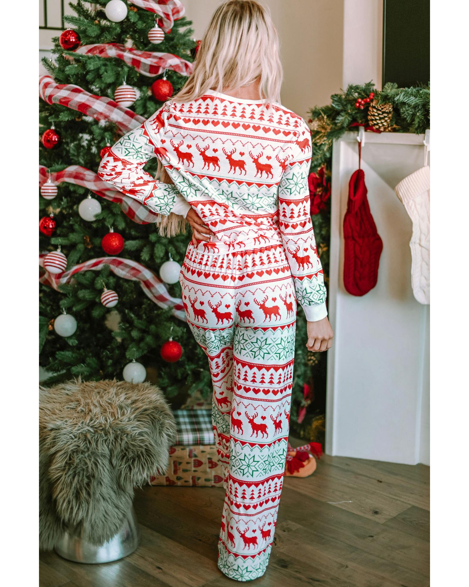 Bright White Christmas Print Pullover and Pants Lounge Set - M