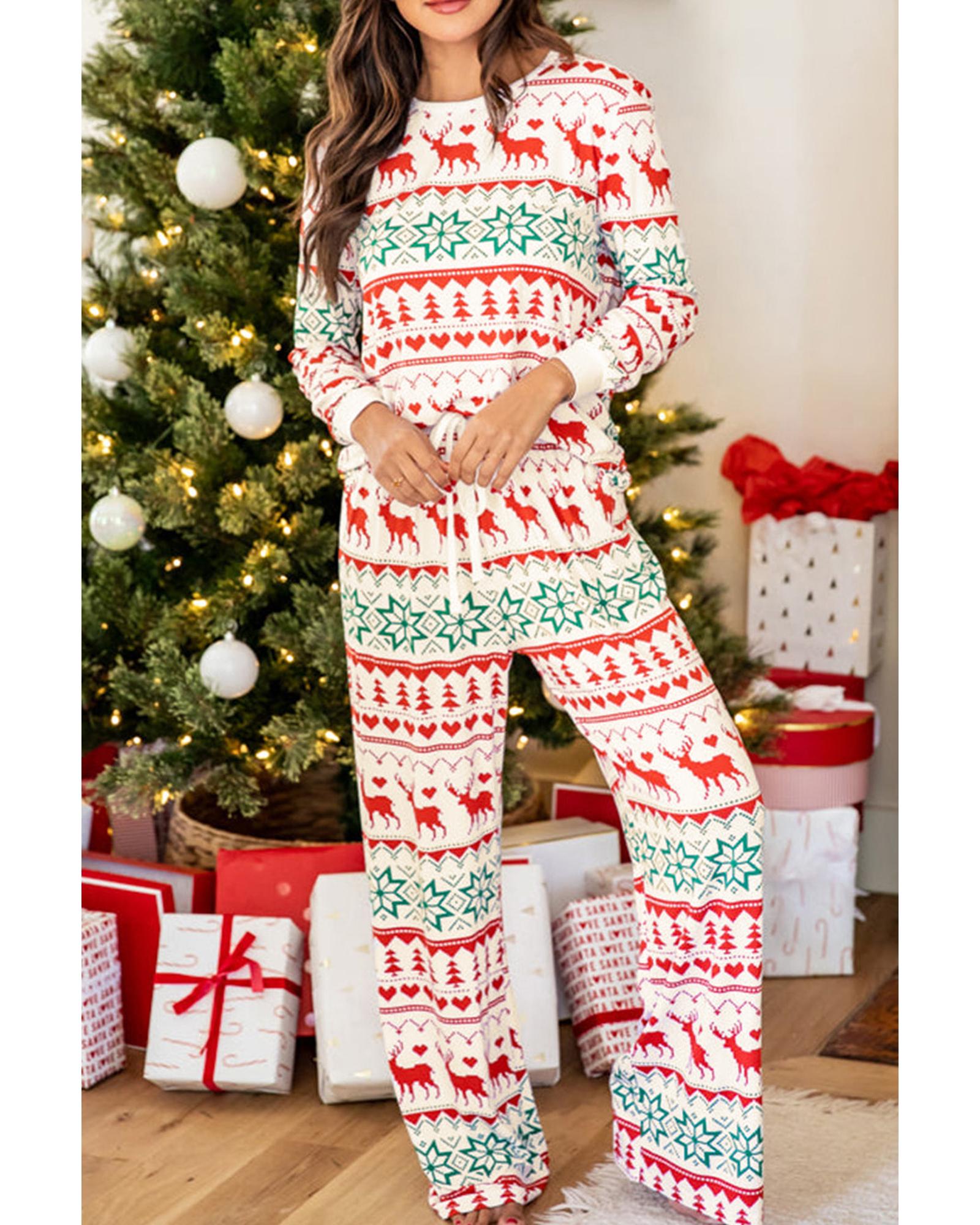 Bright White Christmas Print Pullover and Pants Lounge Set - XL