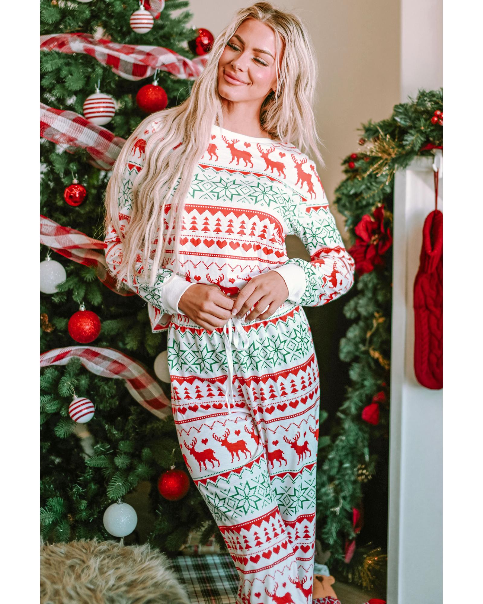Bright White Christmas Print Pullover and Pants Lounge Set - XL