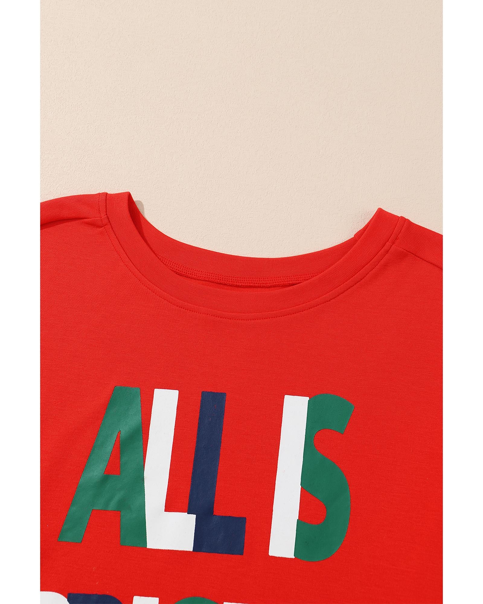 Multicolor ALL IS BRIGHT Graphic Christmas Plaid Pajamas Set - XL