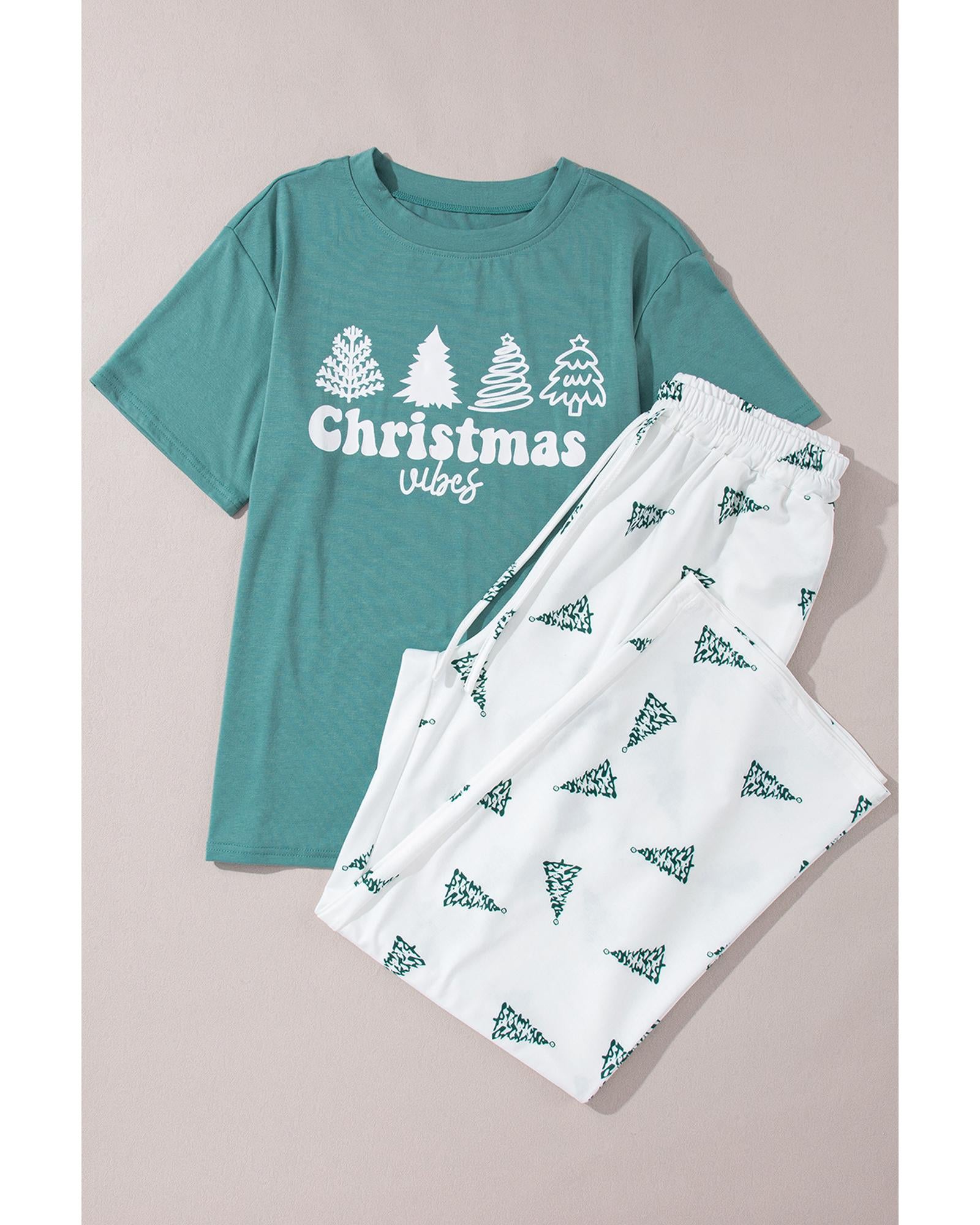 Skobeloff Christmas Tree Print Tee and Pants Lounge Set - XL