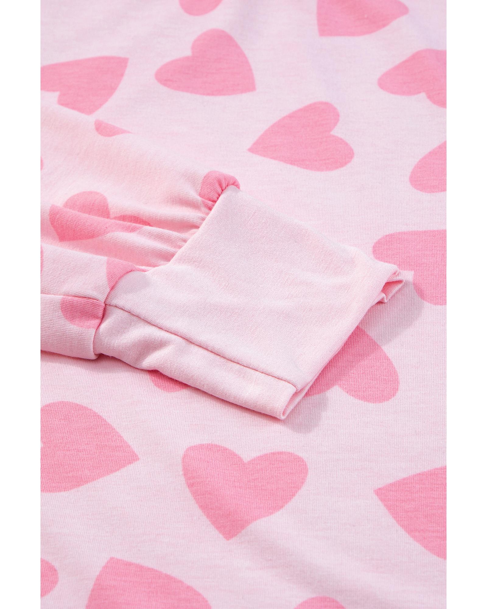 Pink Valentine Heart Shape Print Long Sleeve Top Shorts Lounge Set - XL