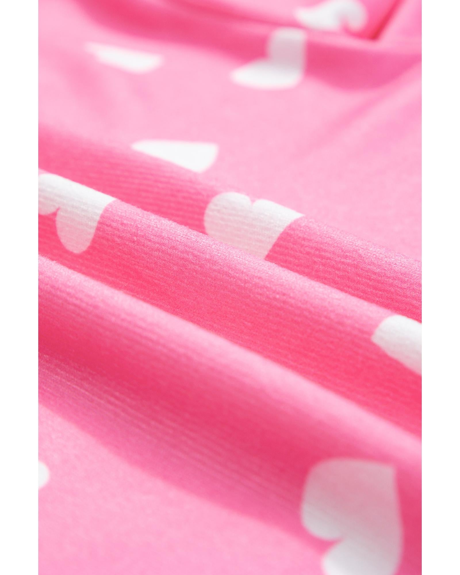 Pink Valentine Heart Print Long Sleeve Tee and Shorts Lounge Set - XL