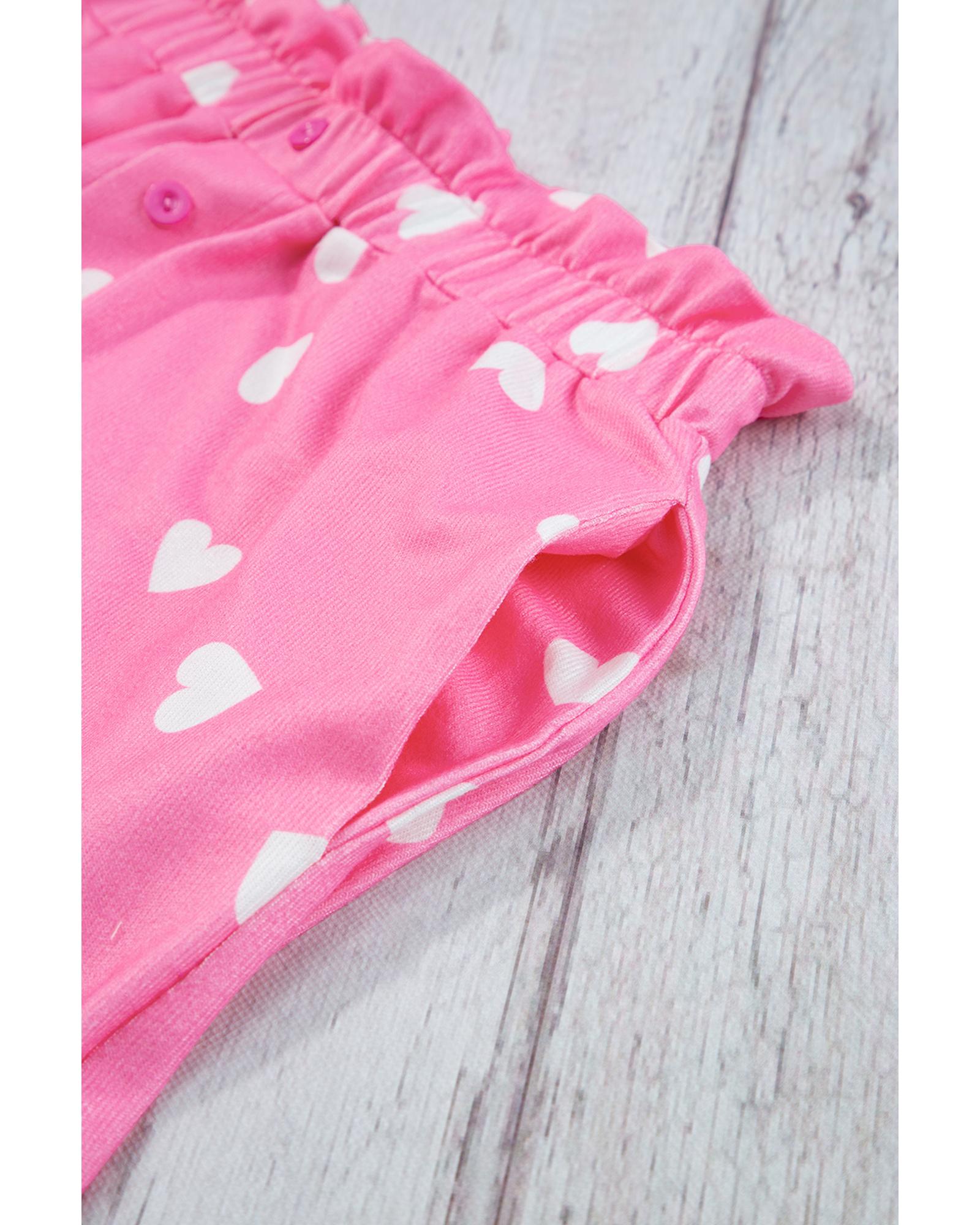 Pink Valentine Heart Print Long Sleeve Tee and Shorts Lounge Set - XL