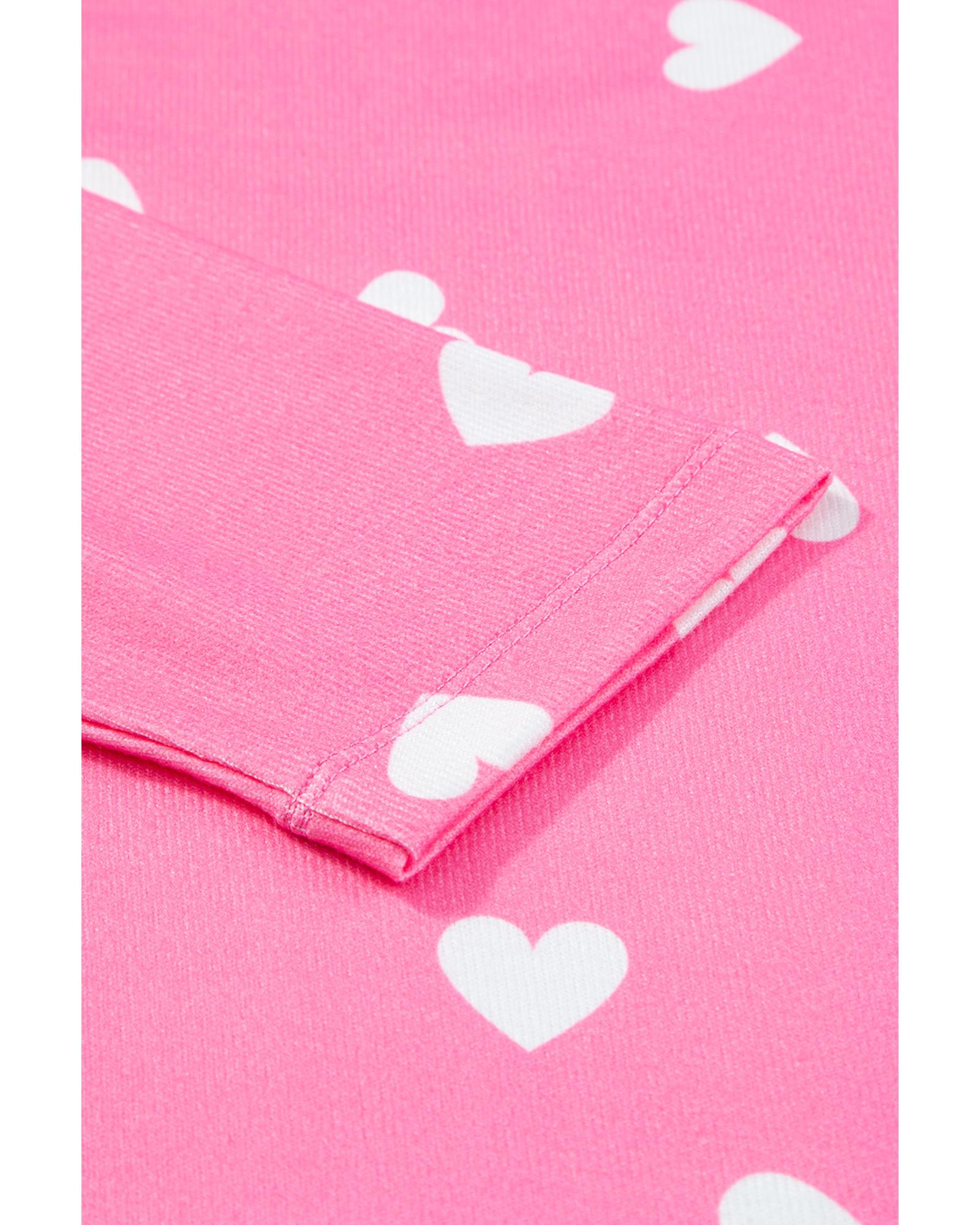 Pink Valentine Heart Print Long Sleeve Tee and Shorts Lounge Set - XL