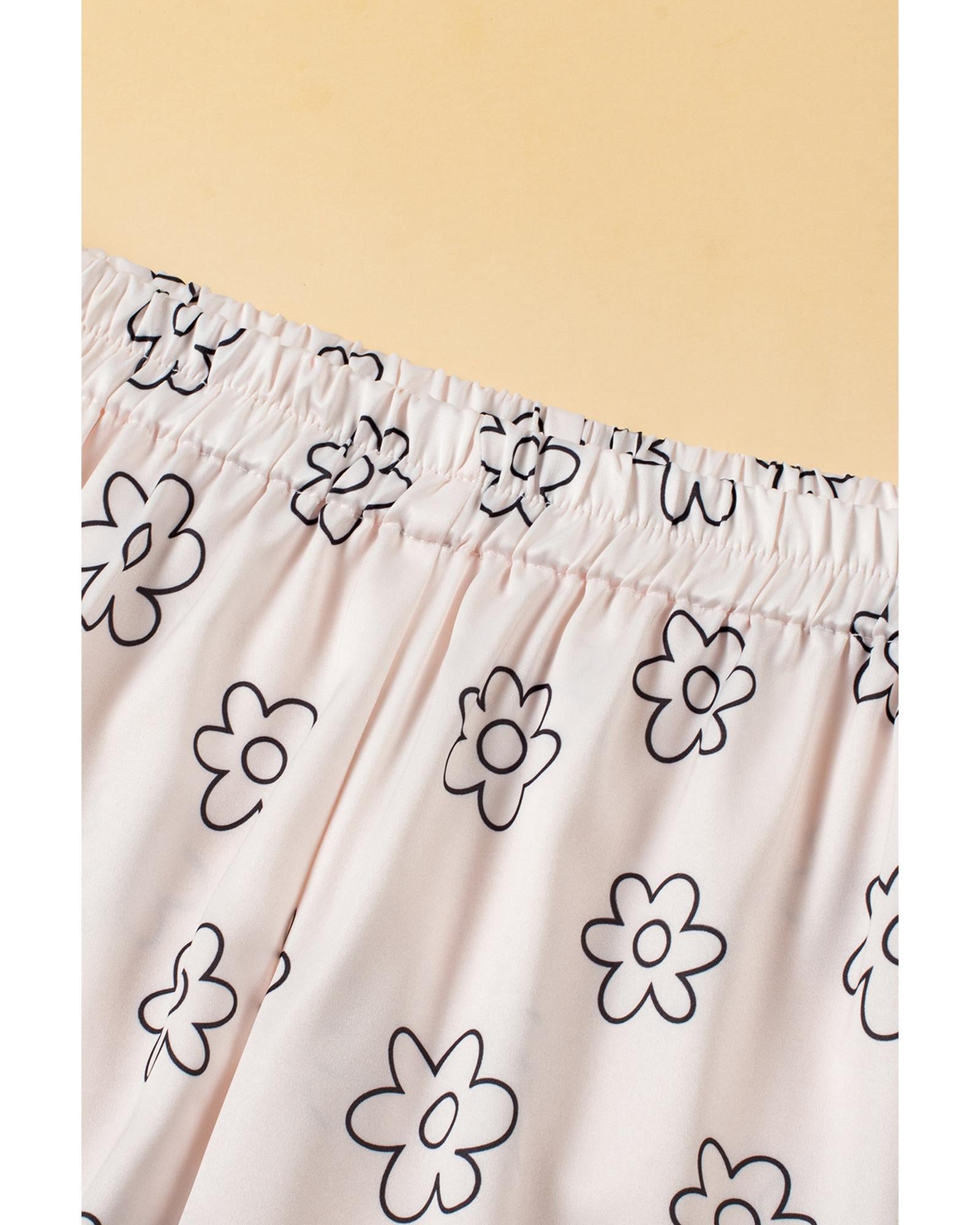 Beige Floret Printed Pajama Shorts Set - XL
