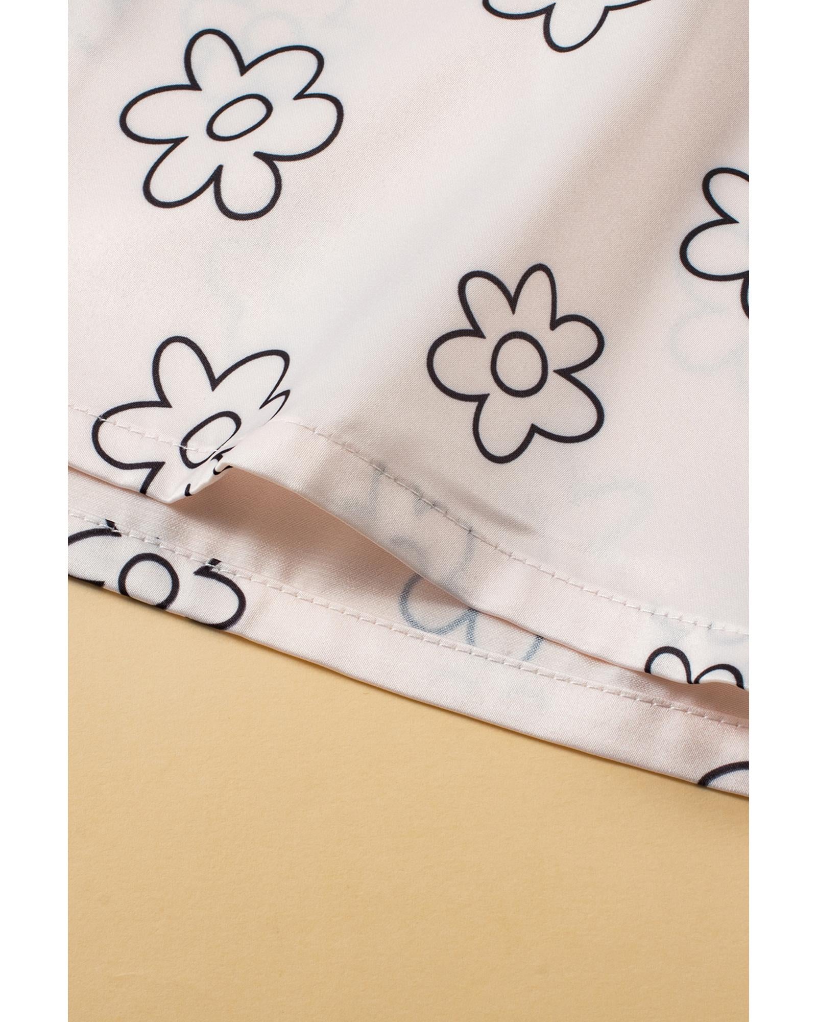 Beige Floret Printed Pajama Shorts Set - XL