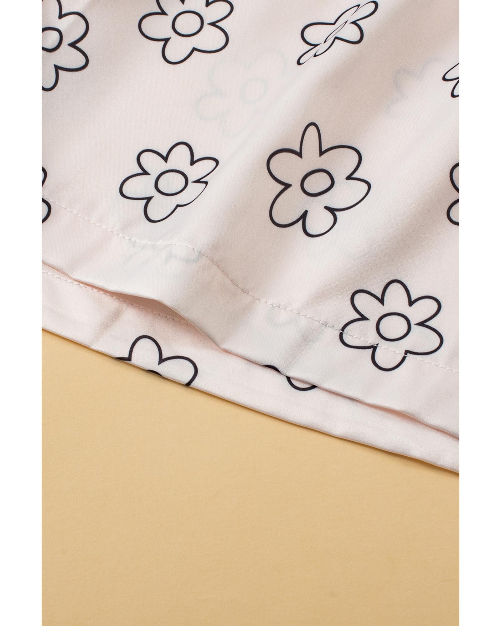 Beige Floret Printed Pajama Shorts Set - XL