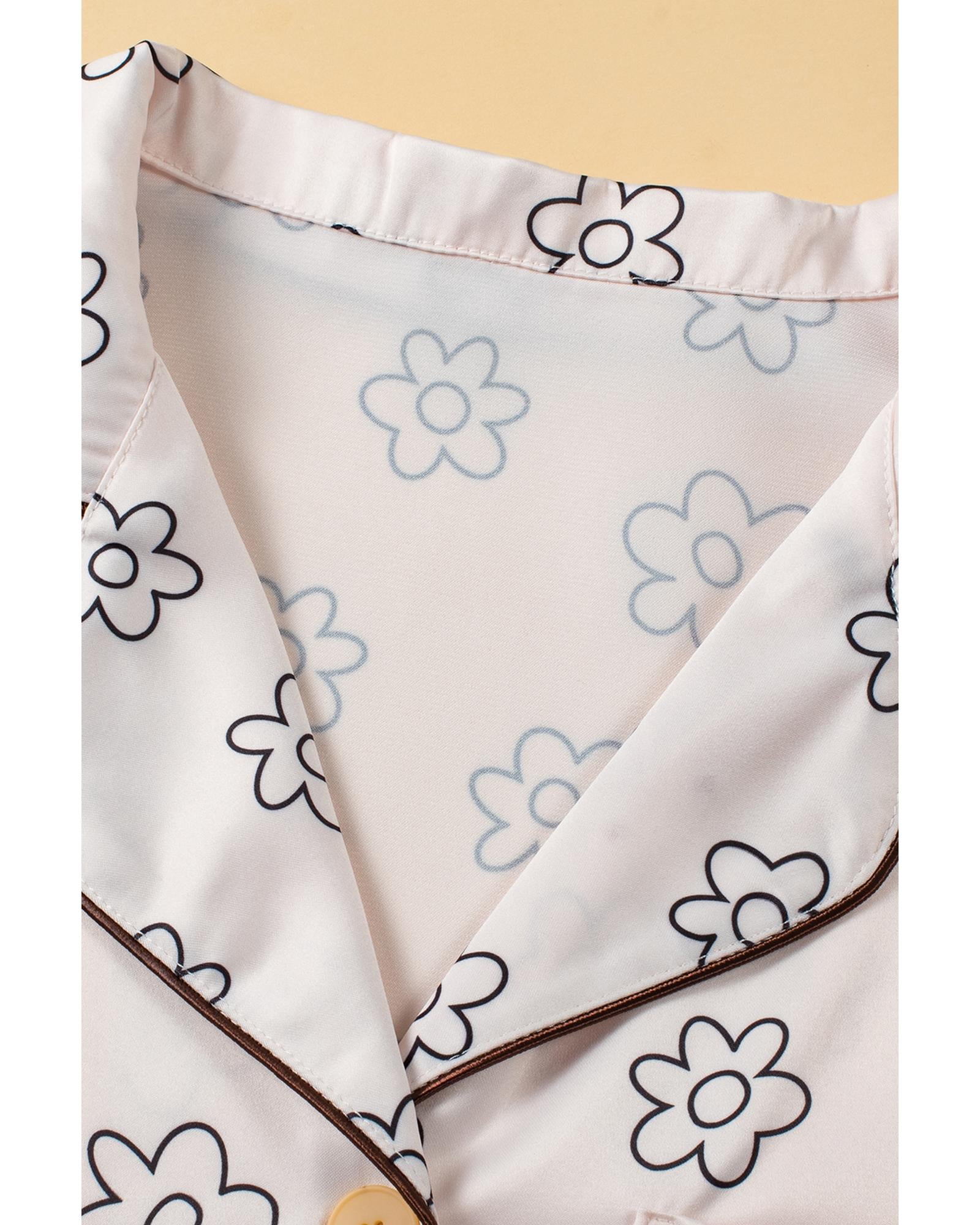Beige Floret Printed Pajama Shorts Set - XL