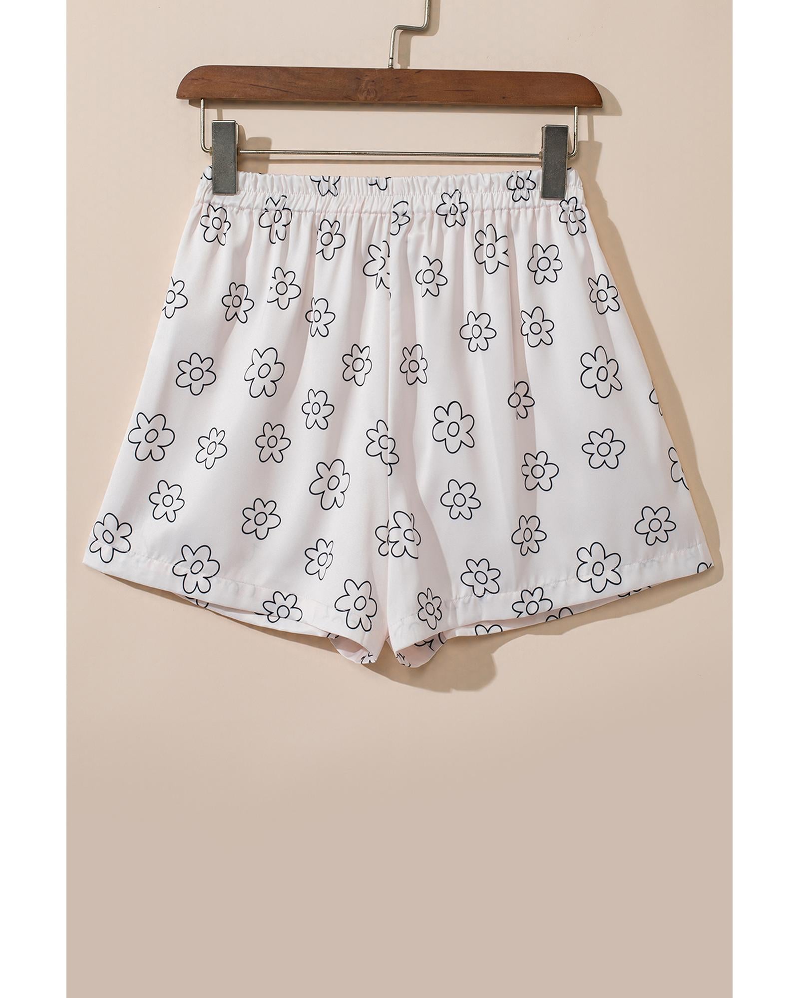 Beige Floret Printed Pajama Shorts Set - XL