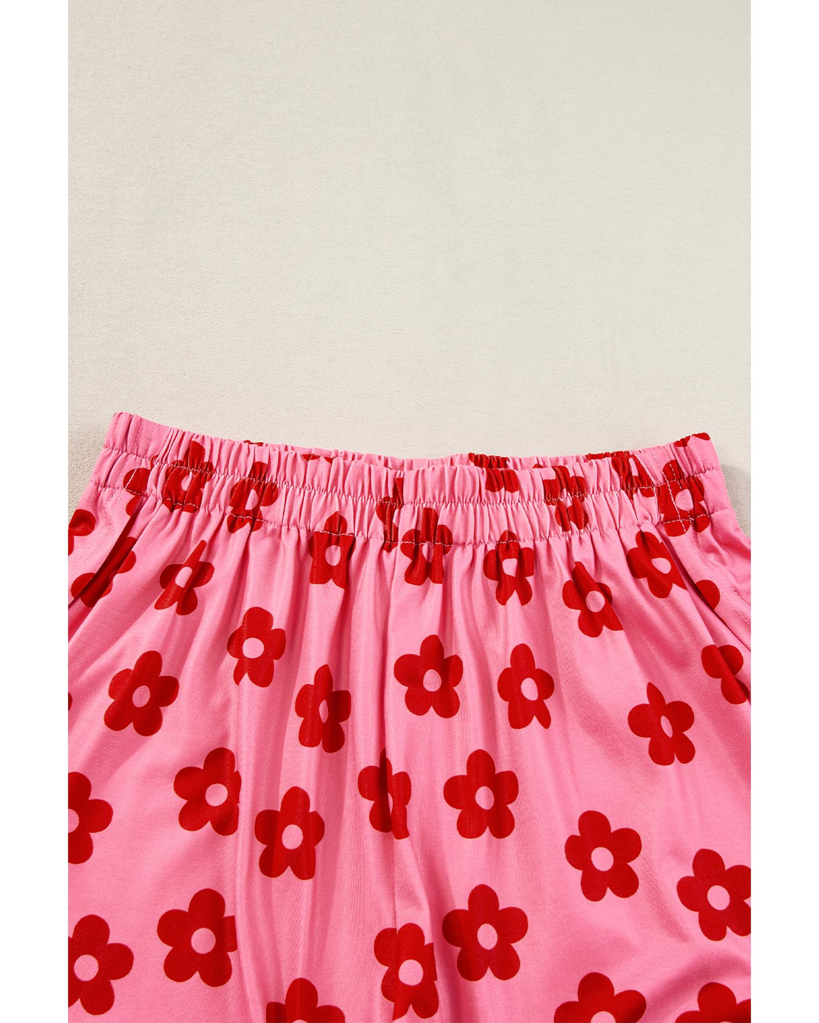 Rose Floral Print Crop Tee and Shorts Lounge Set - L