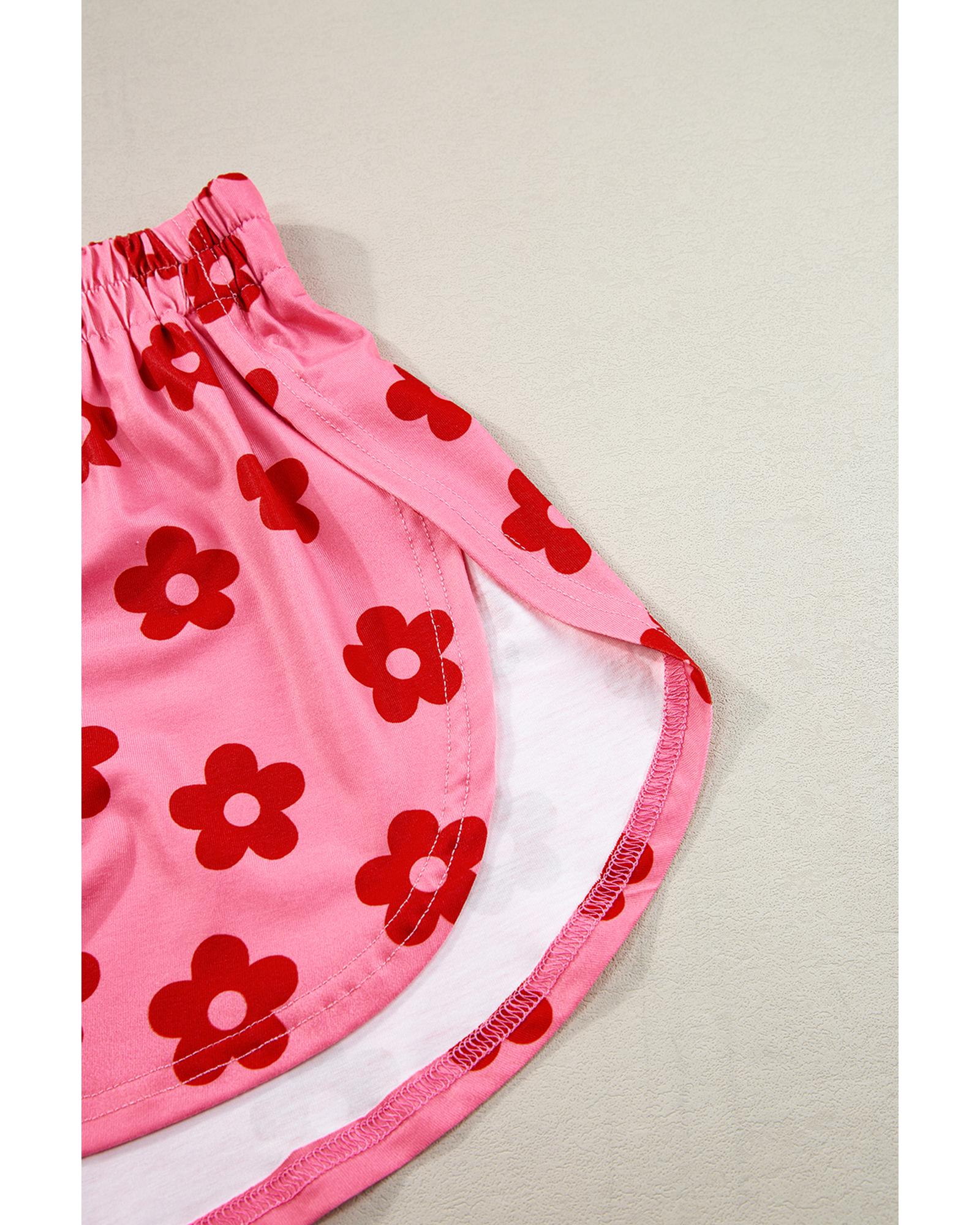 Rose Floral Print Crop Tee and Shorts Lounge Set - S