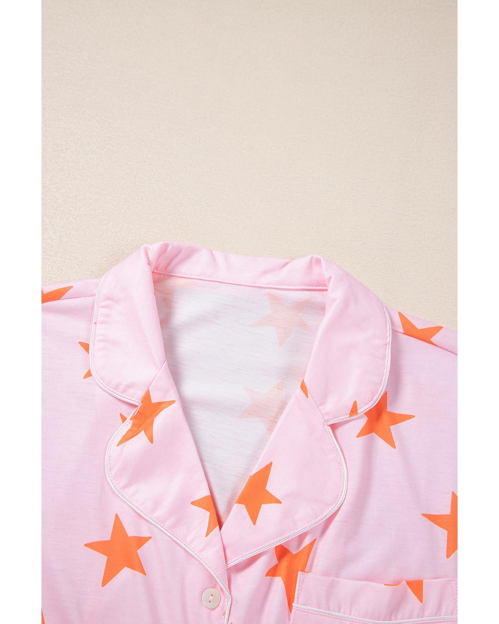 Pink Stars Short Sleeve Shirt and Shorts Bamboo Pajama Set - M