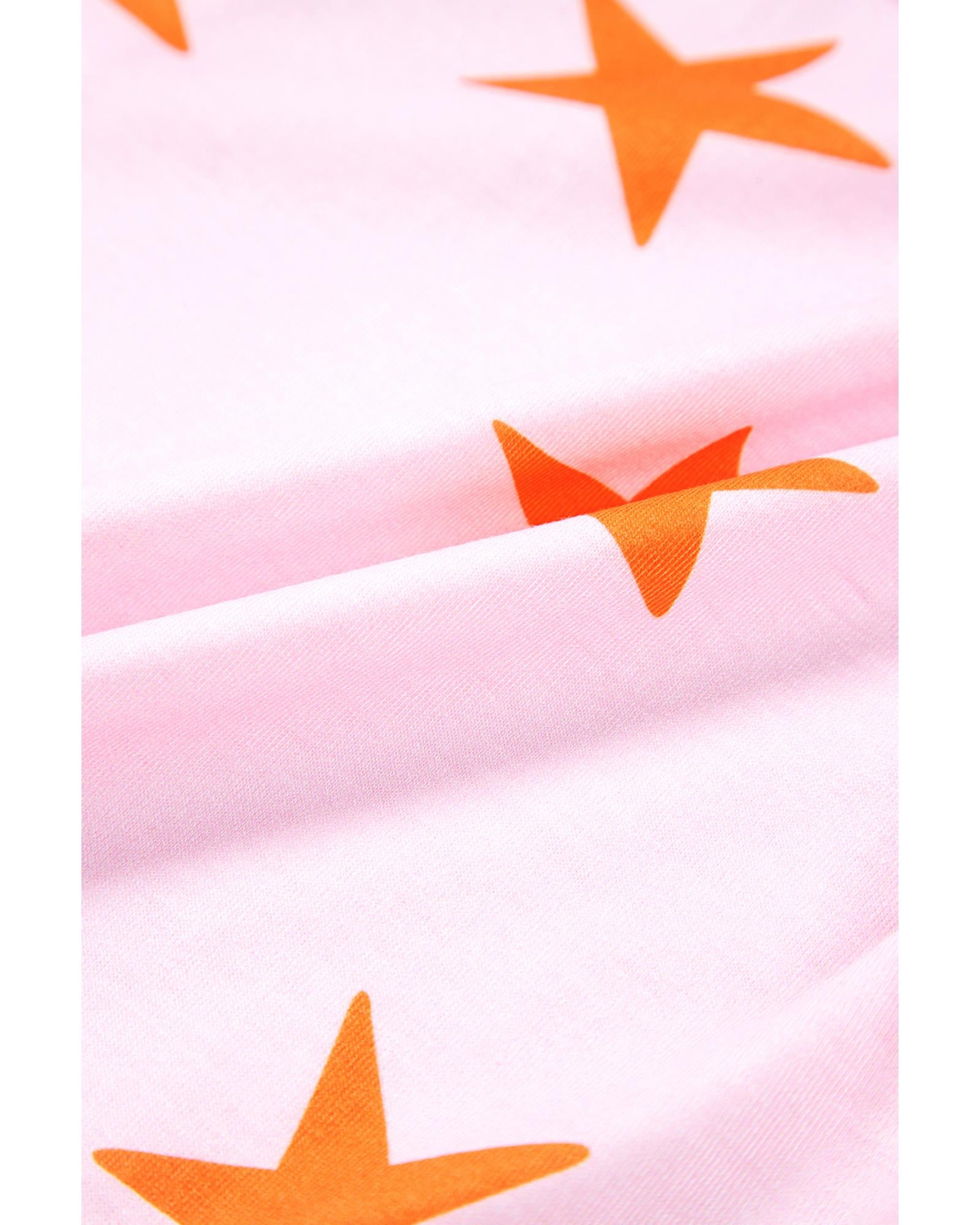 Pink Stars Short Sleeve Shirt and Shorts Bamboo Pajama Set - M