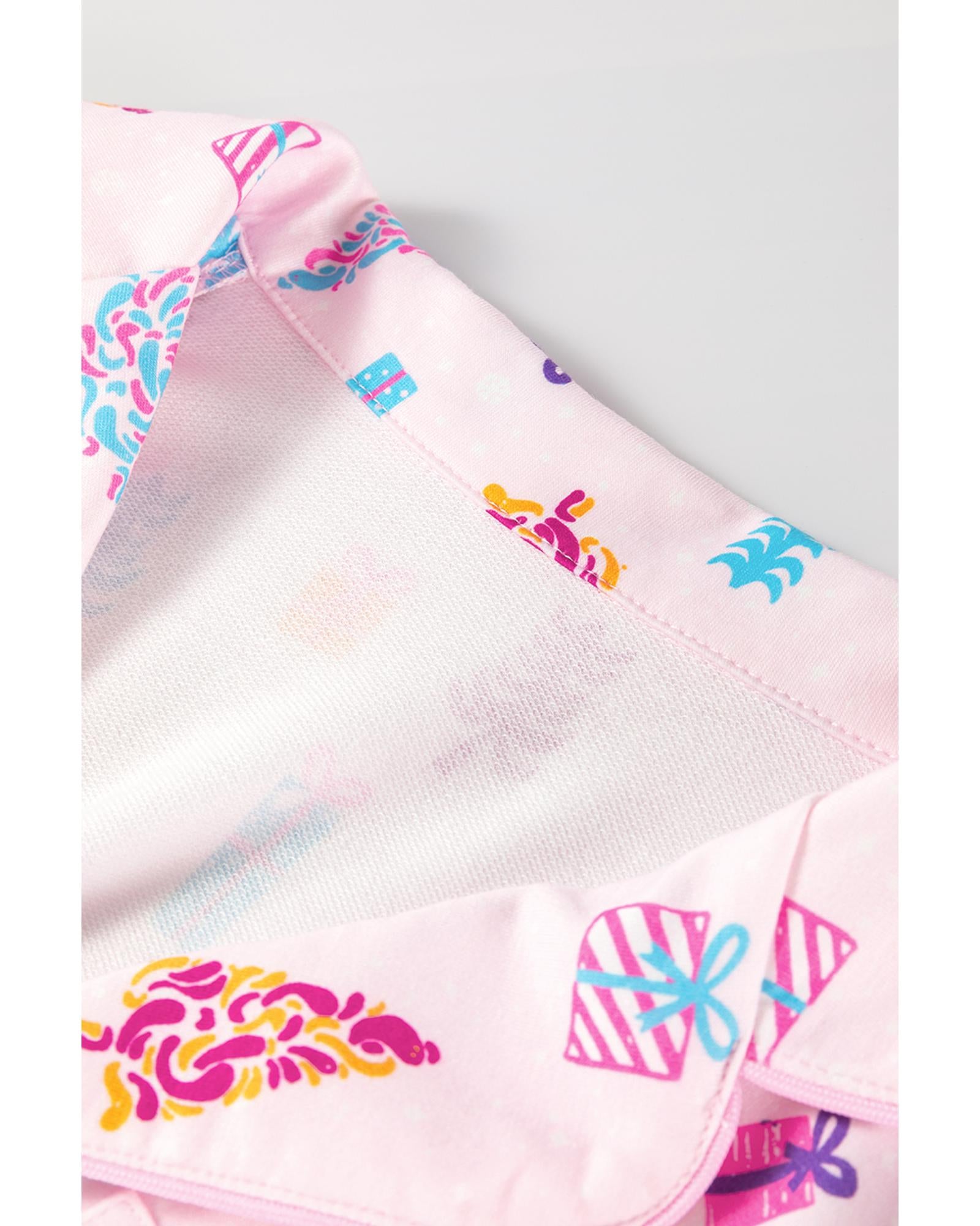 Pink Christmas Twinkle Tree Print Shirt Sleep Dress - L