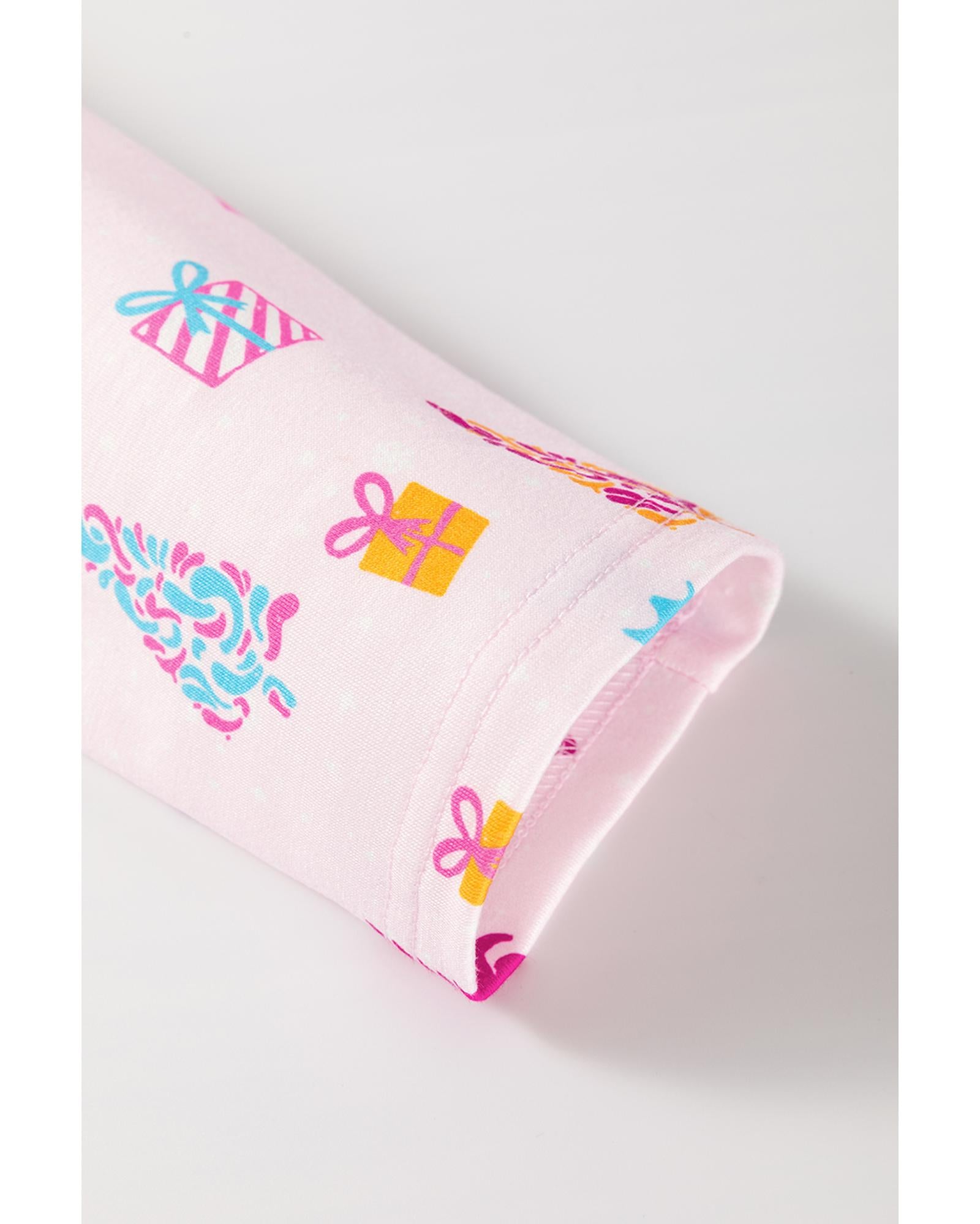 Pink Christmas Twinkle Tree Print Shirt Sleep Dress - S