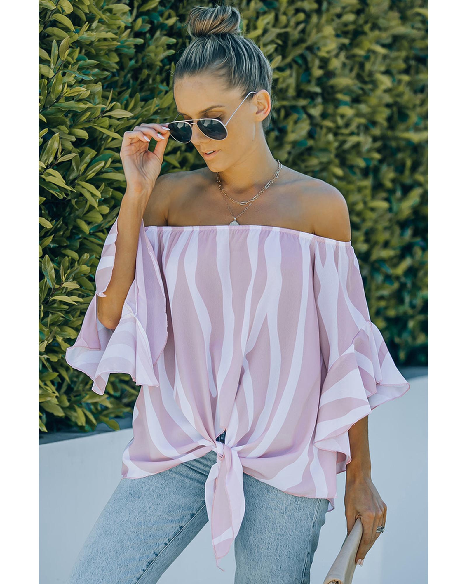 Azura Exchange Vertical Stripes Off The Shoulder Blouse - S