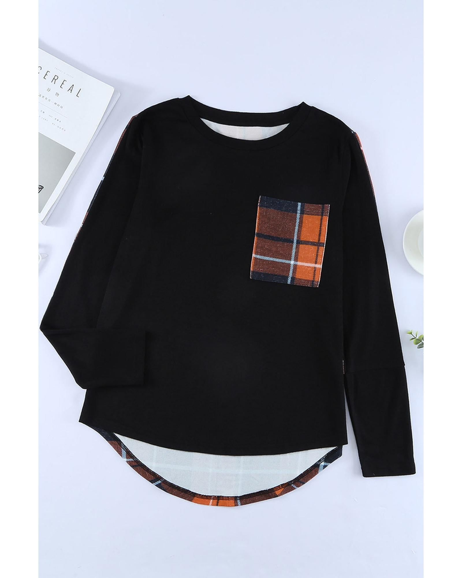 Azura Exchange Patchwork Plaid Long Sleeve Top - M
