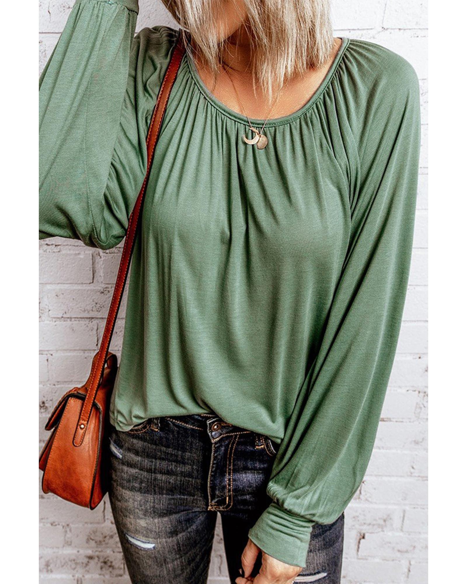 Azura Exchange Gathered Bubble Sleeve Top - S